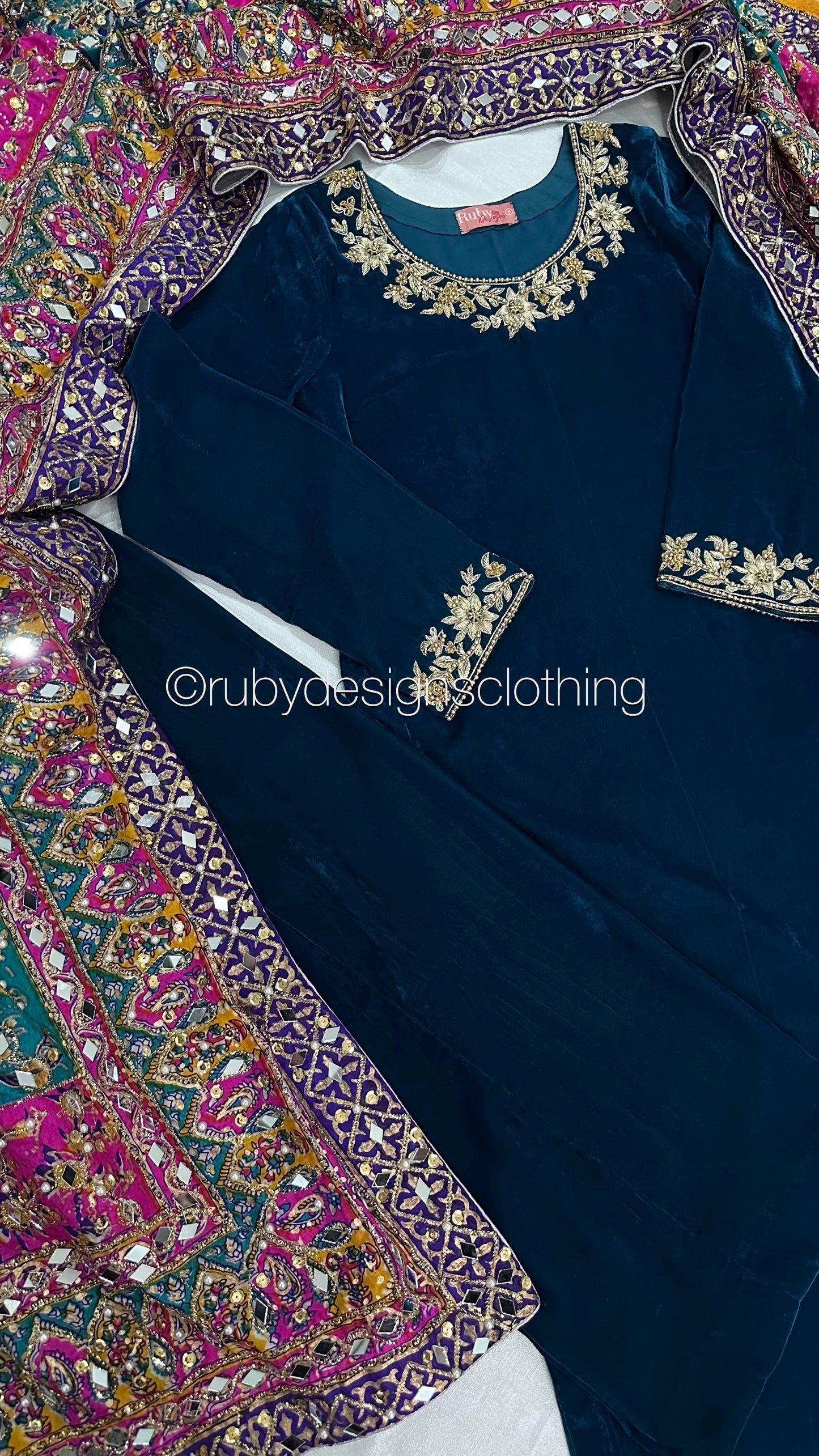 NADIRA - 3 Piece Luxury Velvet Suit with Heavy Mirror Shawl (8250171031765)