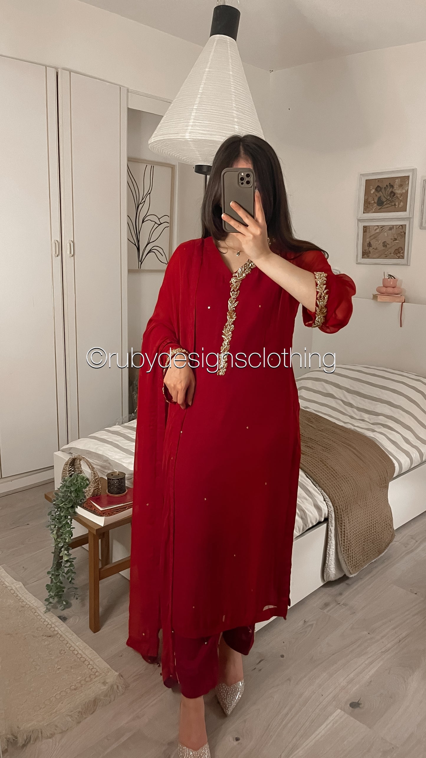 HIRA Ruby - 3 Piece Ruby Chiffon Suit with Chiffon Dupatta (8380346007765)