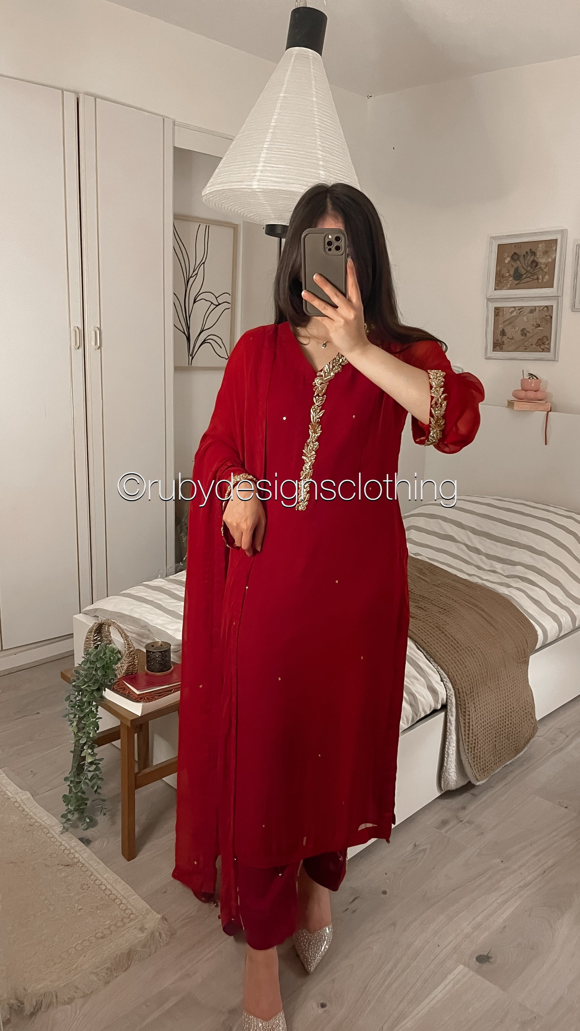 HIRA Ruby - 3 Piece Ruby Chiffon Suit with Chiffon Dupatta (8380346007765)