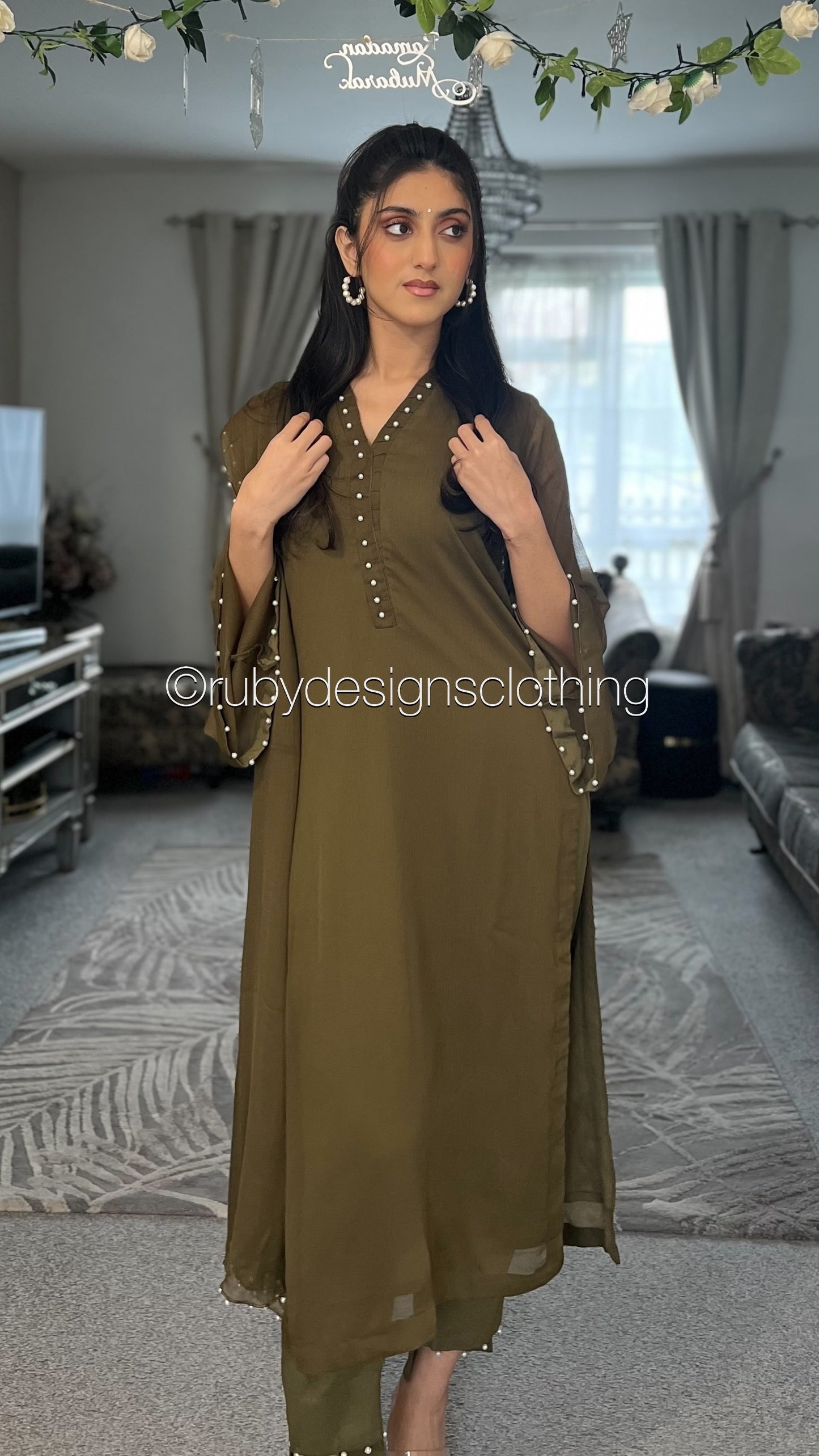 ARIA Henna (Eid Exclusive Limited Edition) - 3 Piece Khaki Brown Chiffon Suit with Chiffon Dupatta (8371703546069)