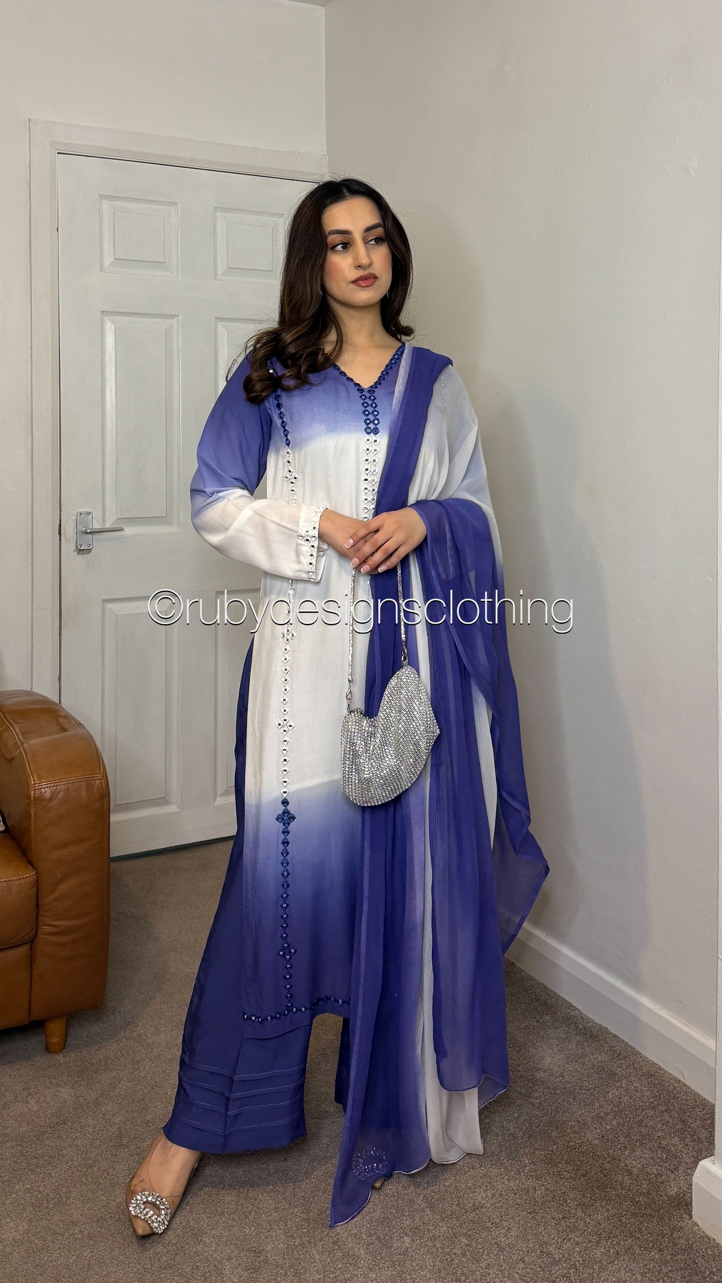 ARZOO Sky - 3 Piece Ombre Linen Suit with Chiffon Dupatta