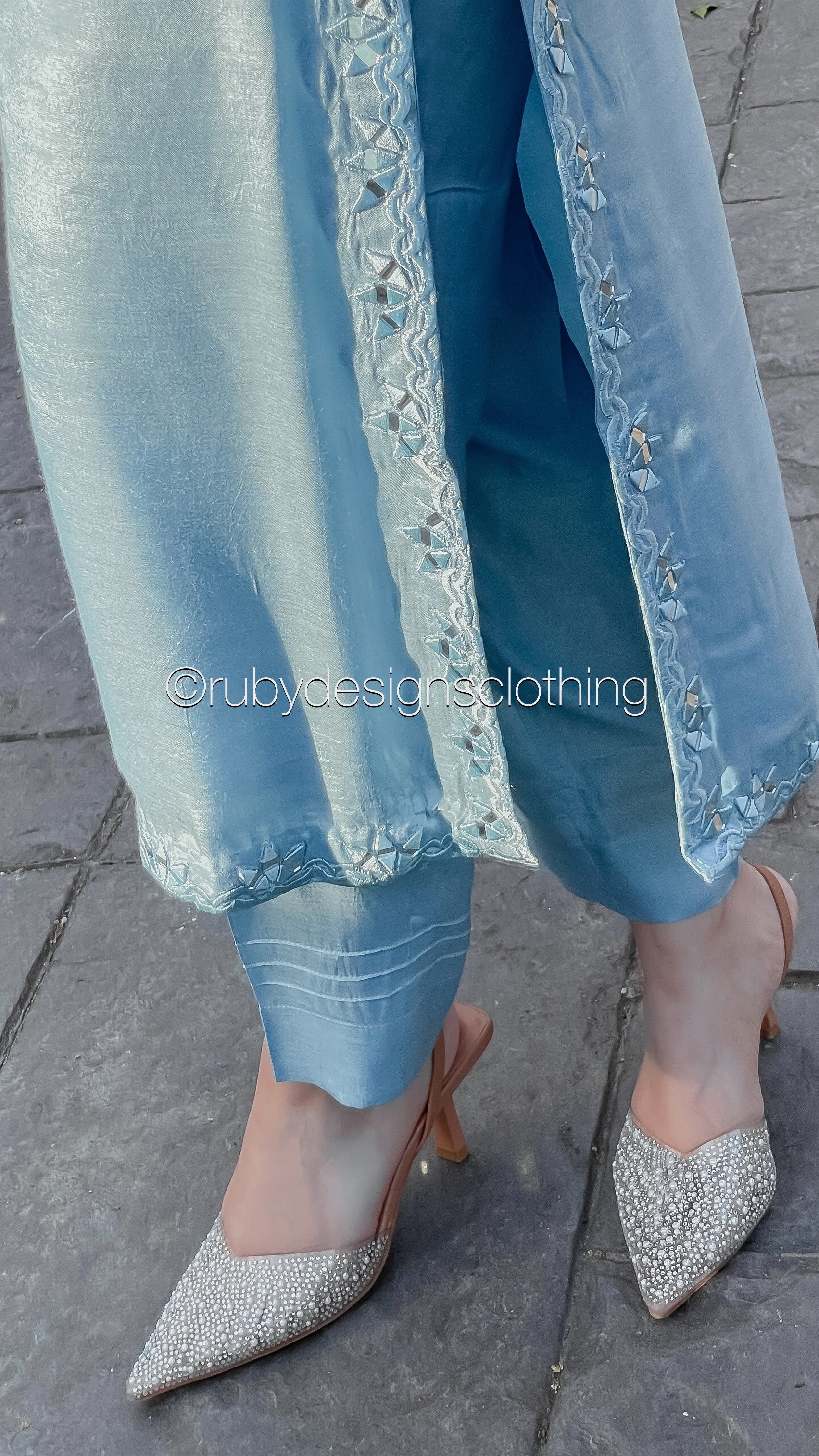 ALIZEY Sky - 3 Piece Sky Blue Silk Suit with Organza Dupatta (8559581757653)