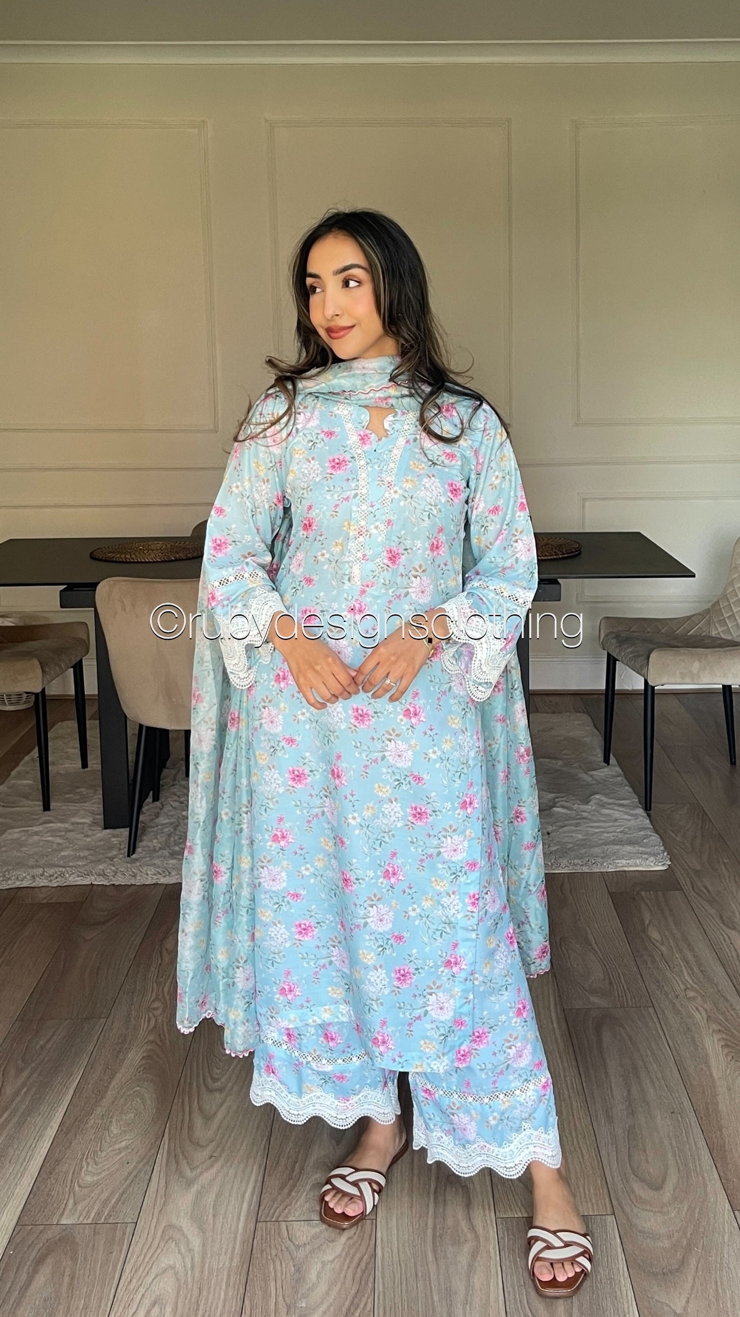HEENA - 3 Piece Baby Blue Swiss Lawn Suit with Silk Dupatta (8585965109461)