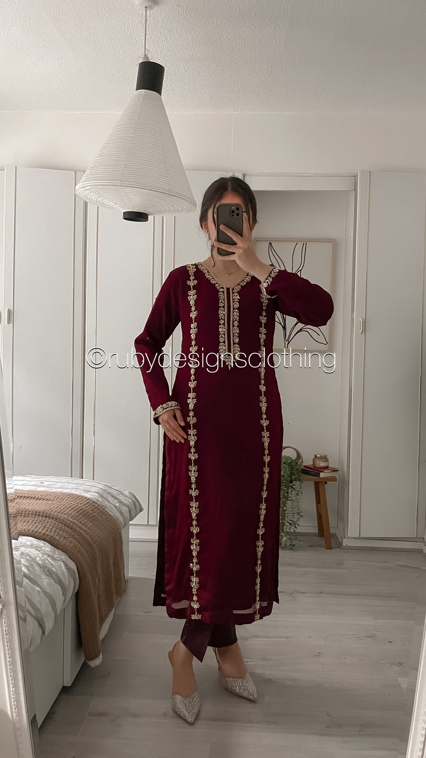 SADAF Burgundy - 3 Piece Burgundy Chiffon Suit with Gota Work (8532772487381)