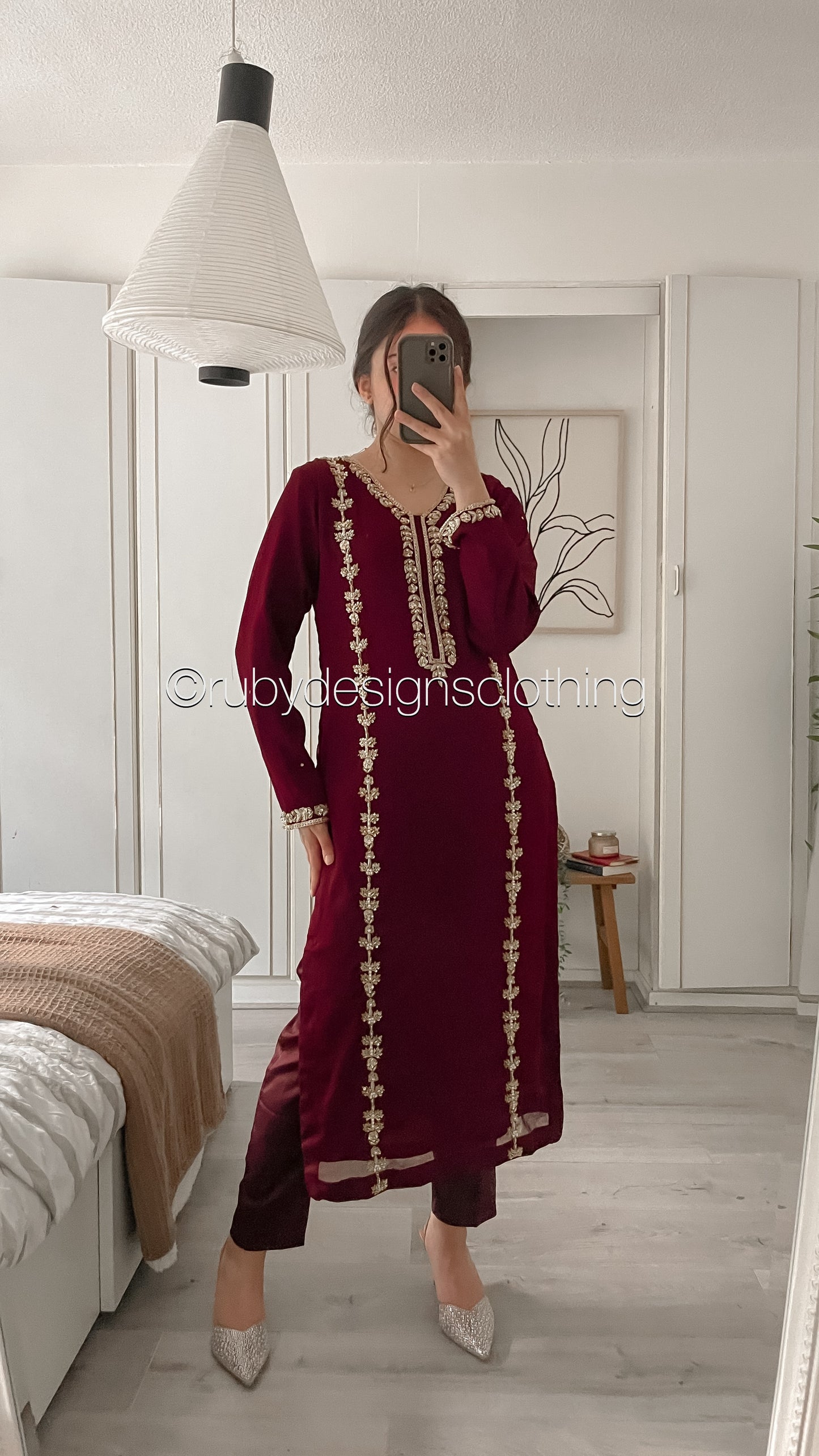 SADAF Burgundy - 3 Piece Burgundy Chiffon Suit with Gota Work (8532772487381)