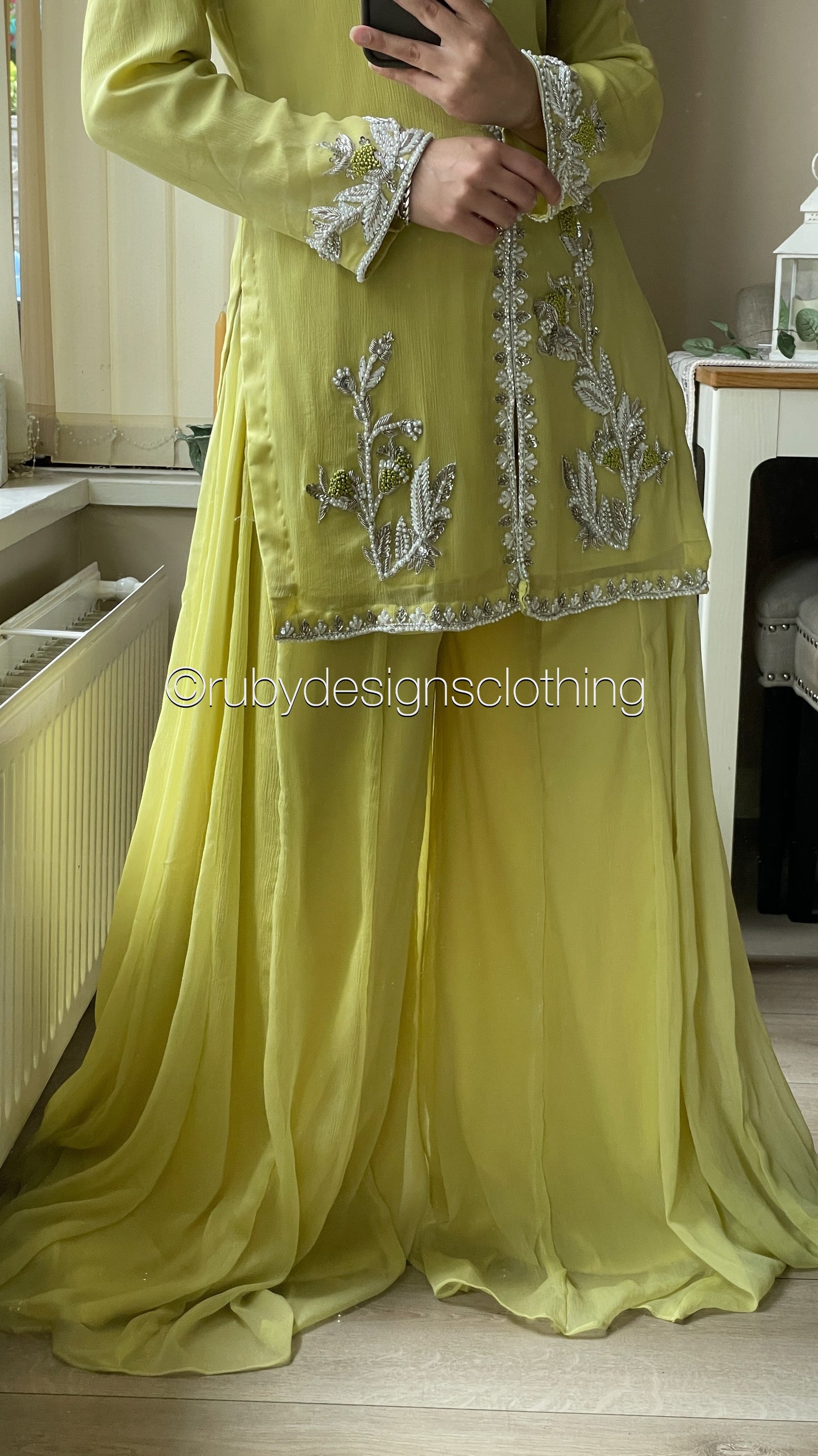 AROOSA Lime - 3 Piece Chiffon Sharara with Handwork (8650121347285)