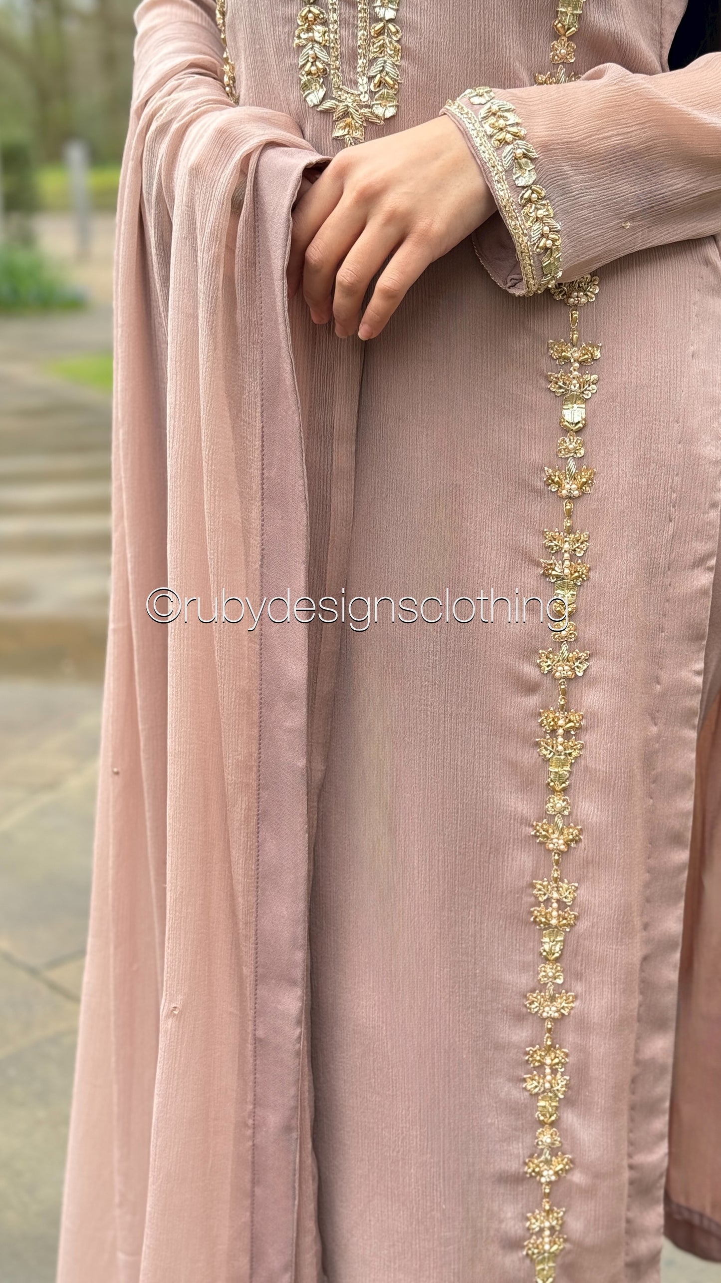 SADAF Rose - 3 Piece Rose Chiffon Suit with Gota Work (8311028187349)