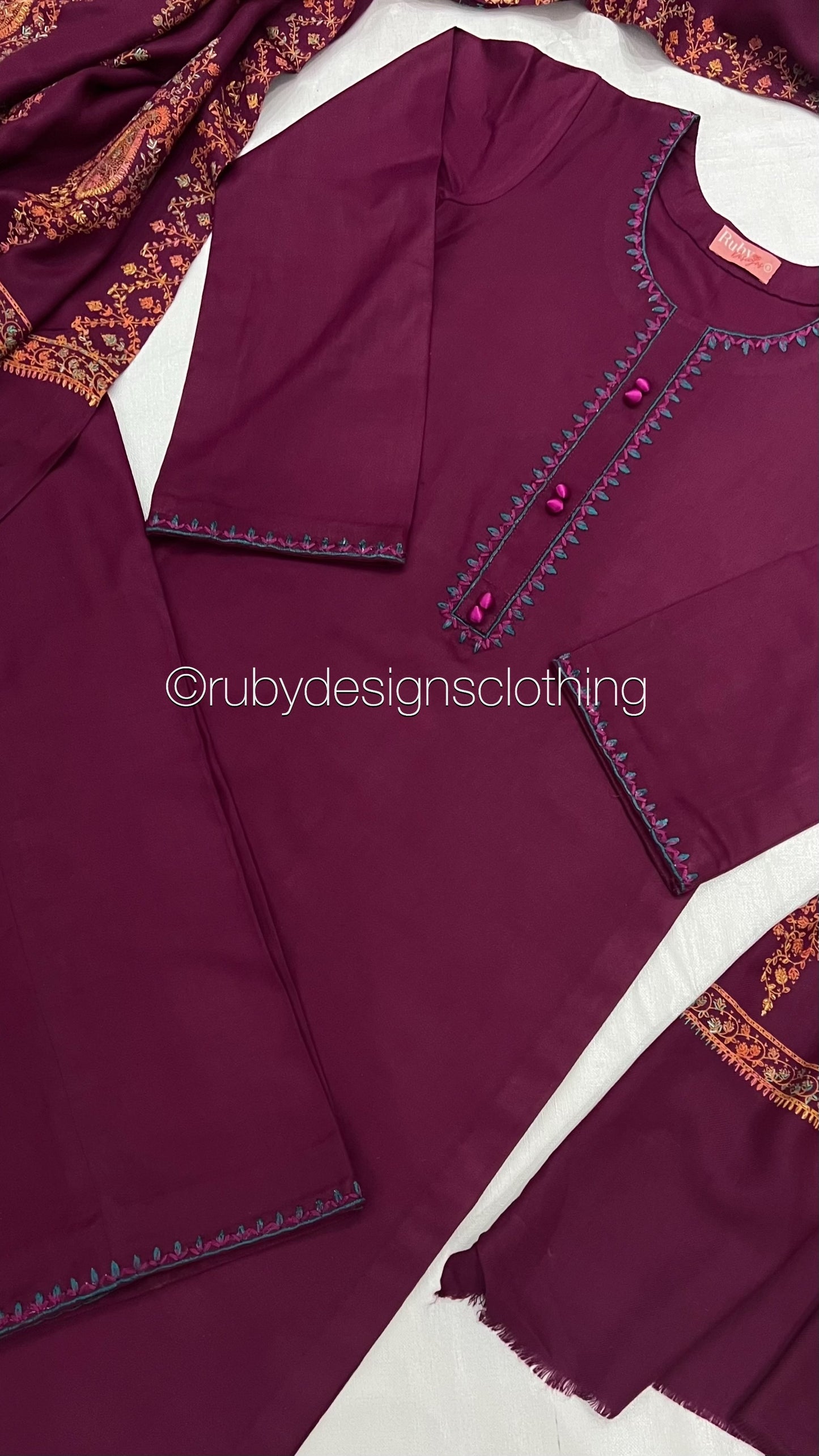 SOHA - 3 Piece Magenta Marina Suit with Embroidered Pashmina Shawl
