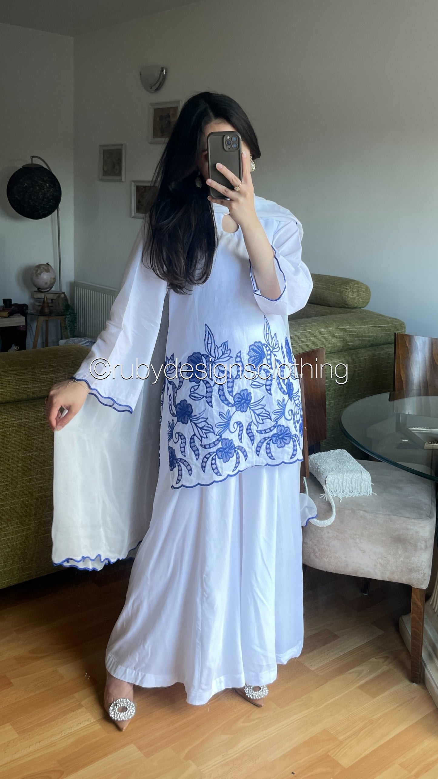 ELIA Azure - 3 Piece Swiss Lawn Suit with Flowy Wide-Leg Pants