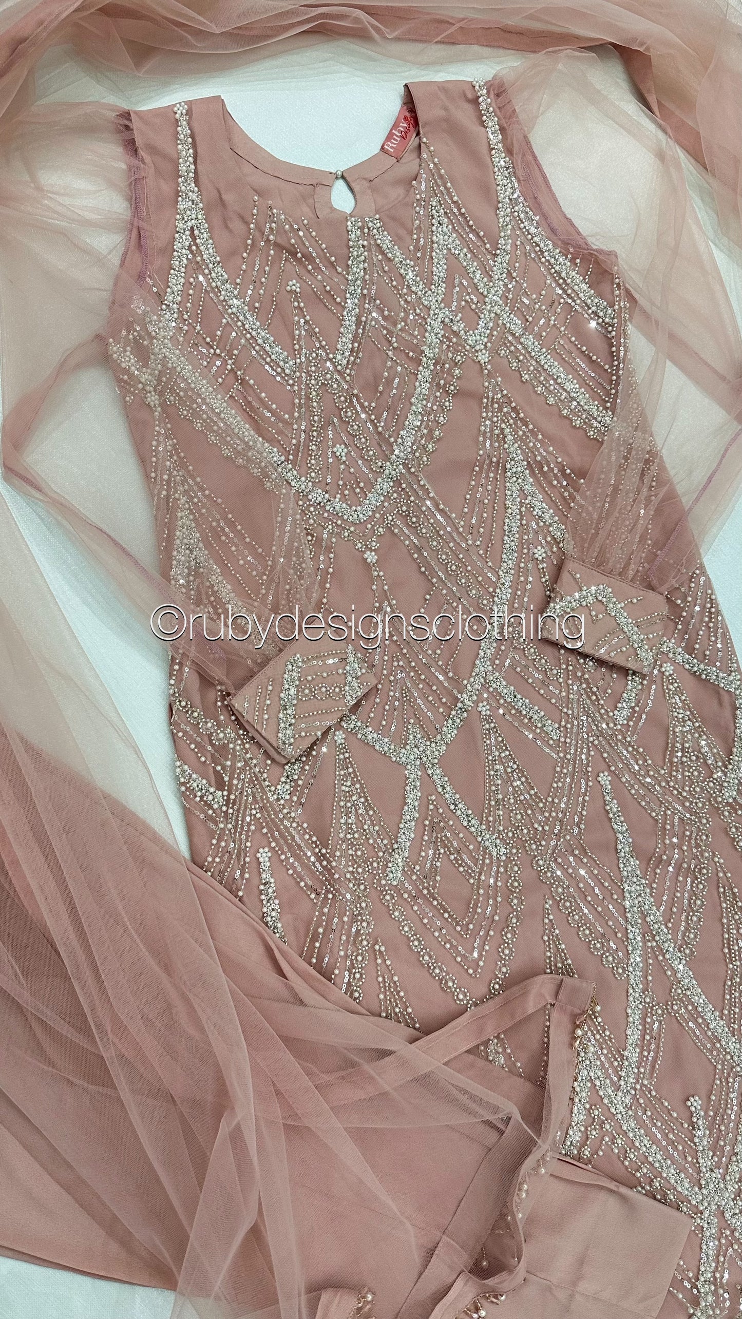 ALANA - 3 Piece Pink Net Suit with Pearl Detailing (8354940879061)