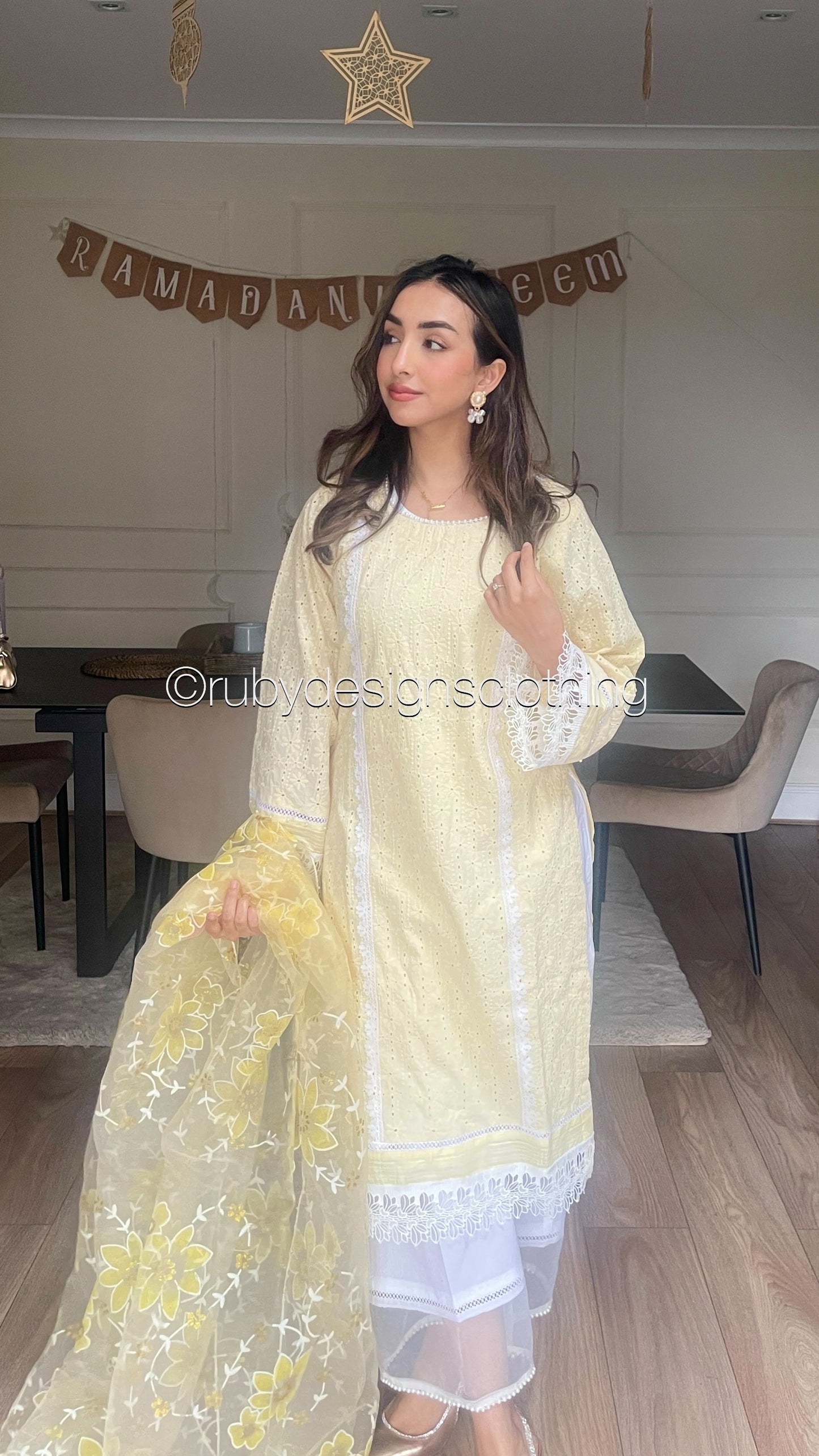AIMAN - 3 Piece Pale Yellow Chikankari Suit with Organza Dupatta (8313783550165)