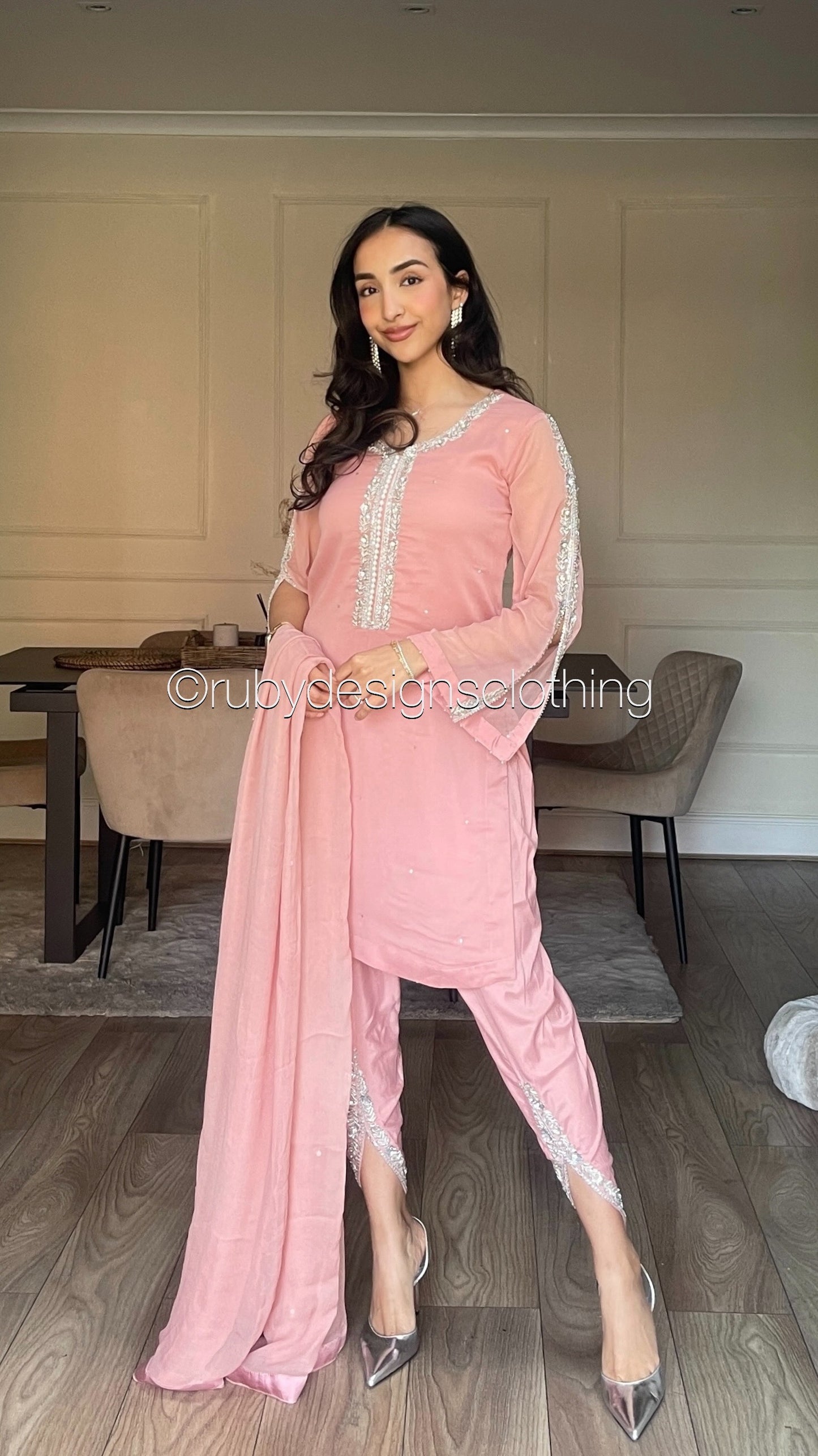 ASMA Rose - 3 Piece Chiffon Suit with Tulip Trousers