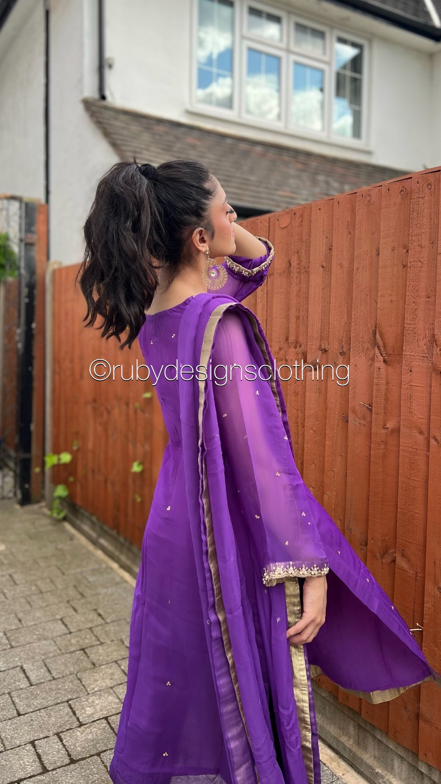 ALVIA Purple - 3 Piece Purple Chiffon Suit with Gold Handwork (8295033405653)