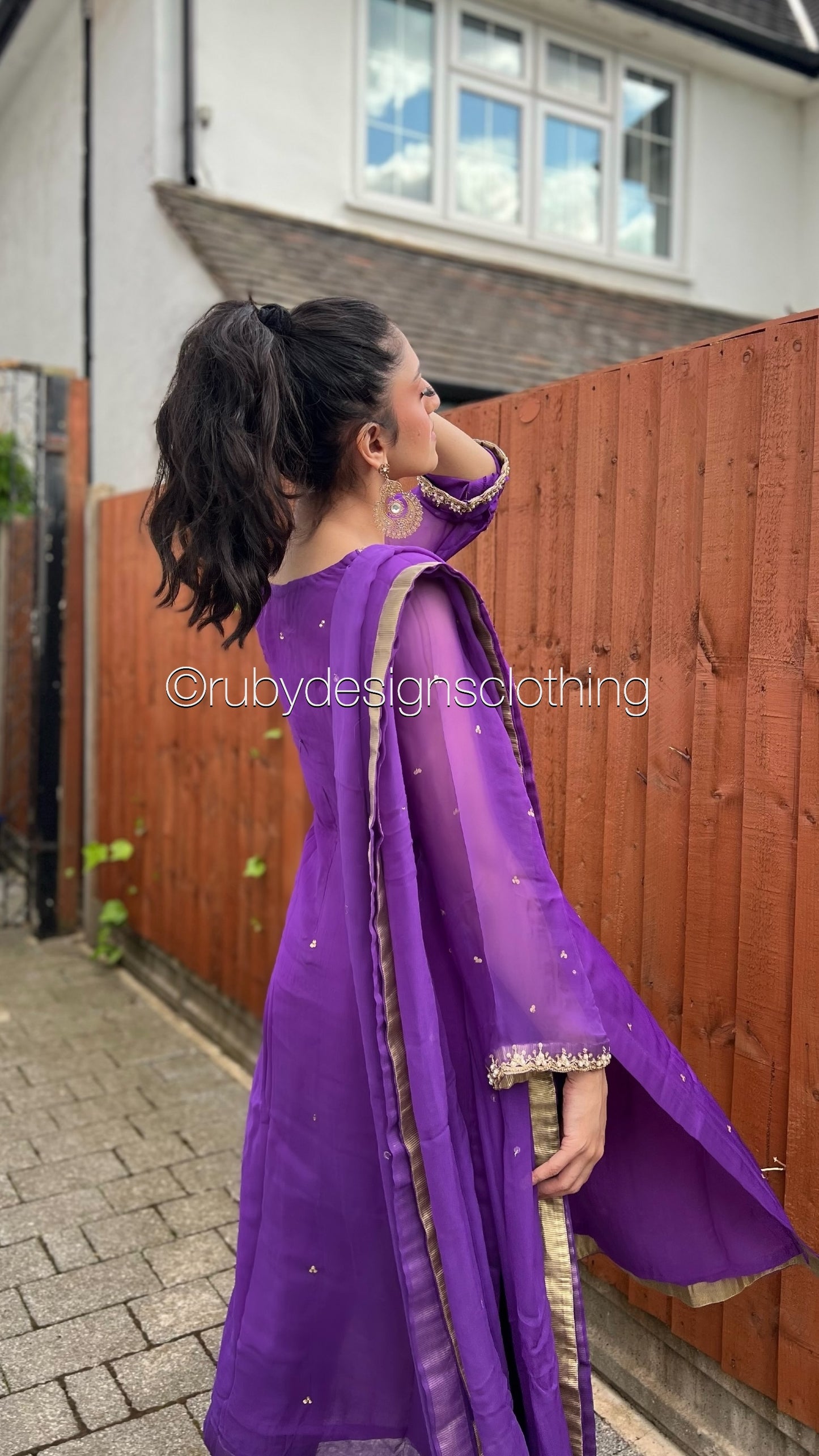 ALVIA Purple - 3 Piece Purple Chiffon Suit with Gold Handwork