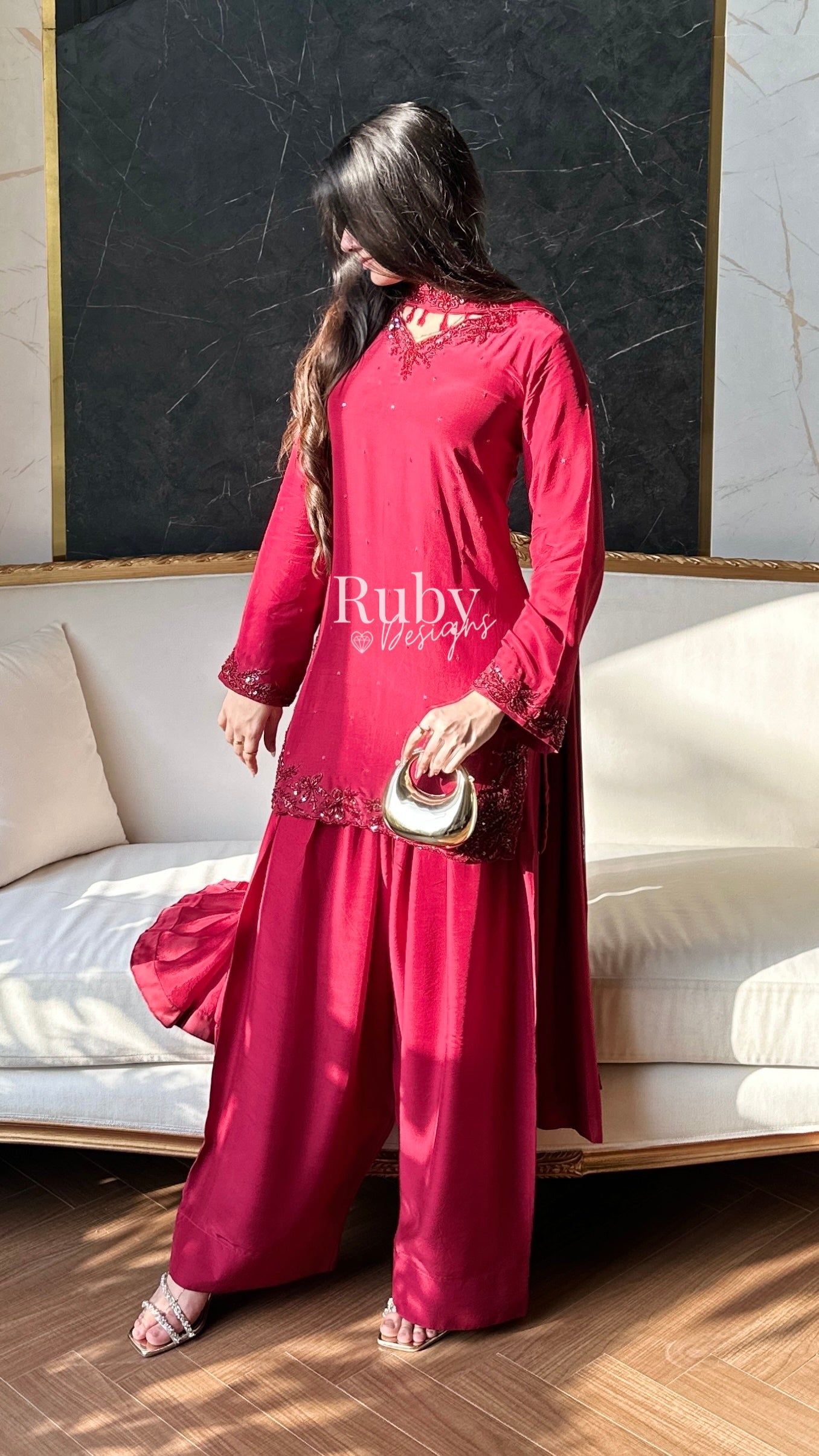 LEYLA - 3 Piece Luxury Silk Suit with Farshi Shalwar