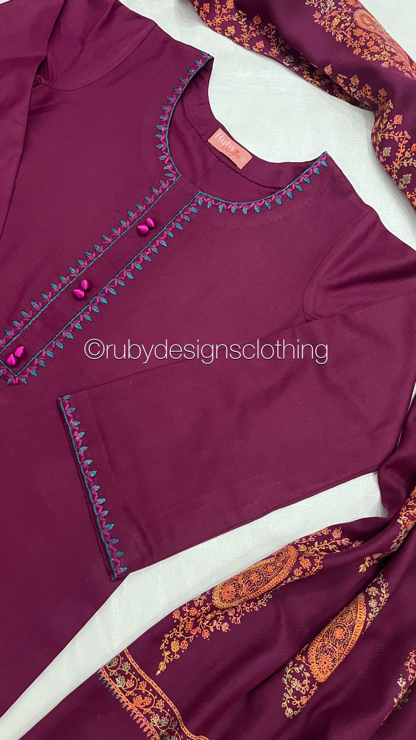 SOHA - 3 Piece Magenta Marina Suit with Embroidered Pashmina Shawl