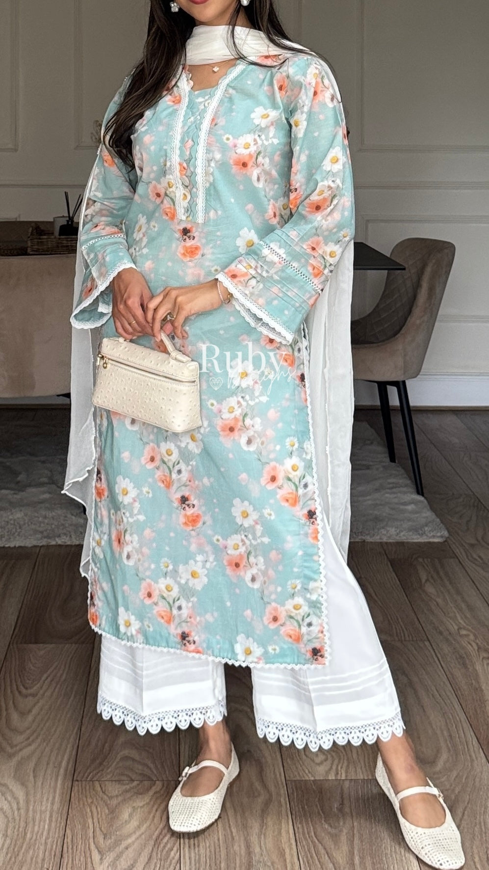 PARI - 3 Piece Blue Swiss Lawn Suit with Chiffon Dupatta