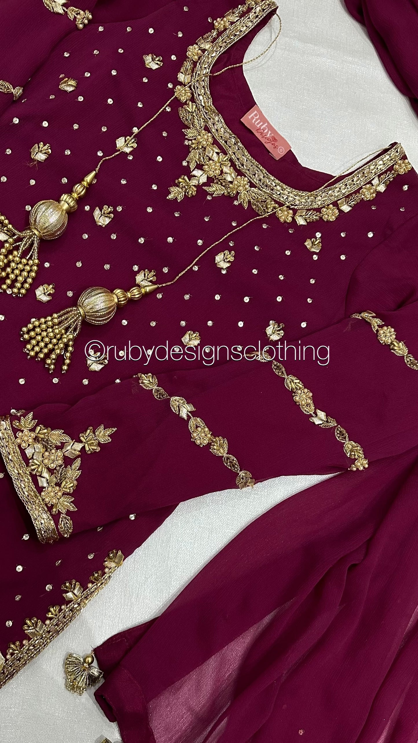 ZAREEN Fuchsia - Luxury 3 Piece Chiffon Suit with Gold Handwork