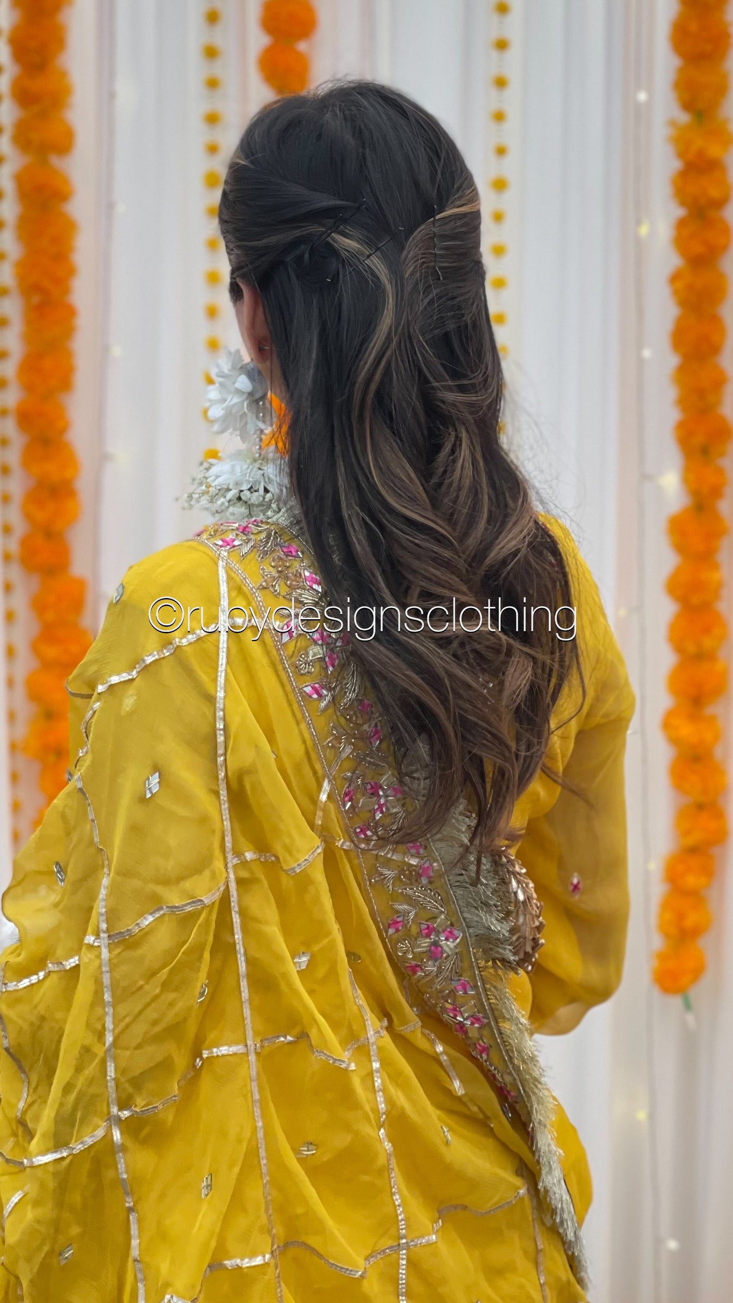 PRE- ORDER NAIMA - 3 Piece Mustard Chiffon Gharara with Handwork (8696400216277)