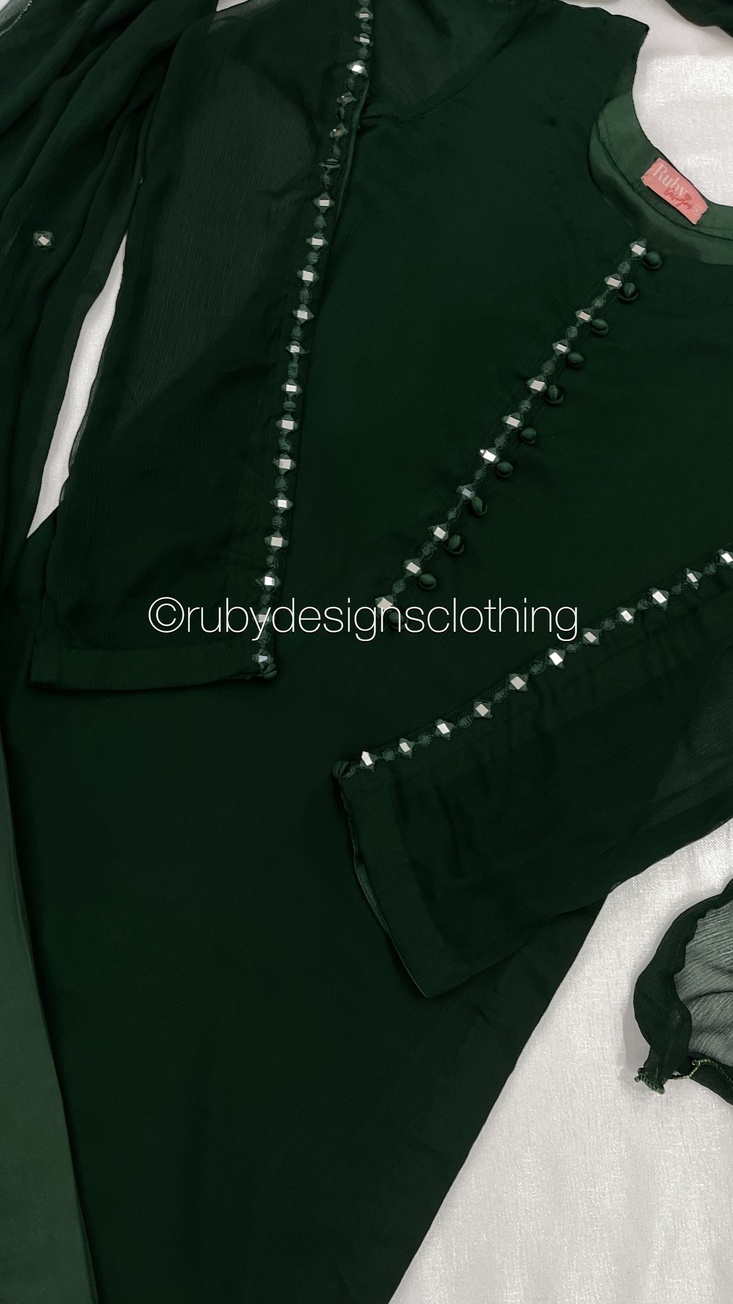 KAYRA Emerald - 3 Piece Emerald Chiffon Suit with Split Sleeve (8151996235989)