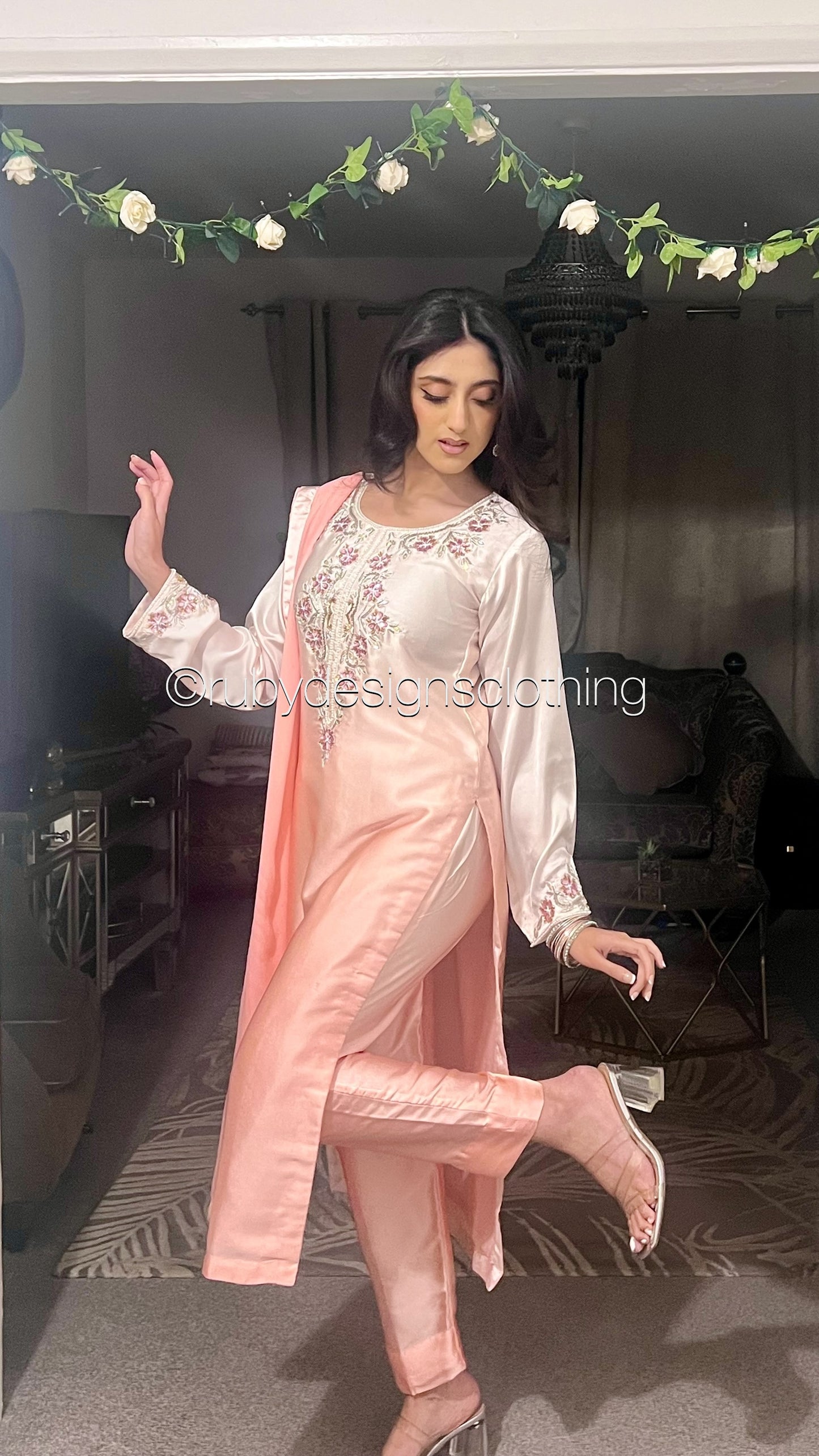 MAJOR DEFECT - RAYNA Blush - 3 Piece Silk Suit with Handwork