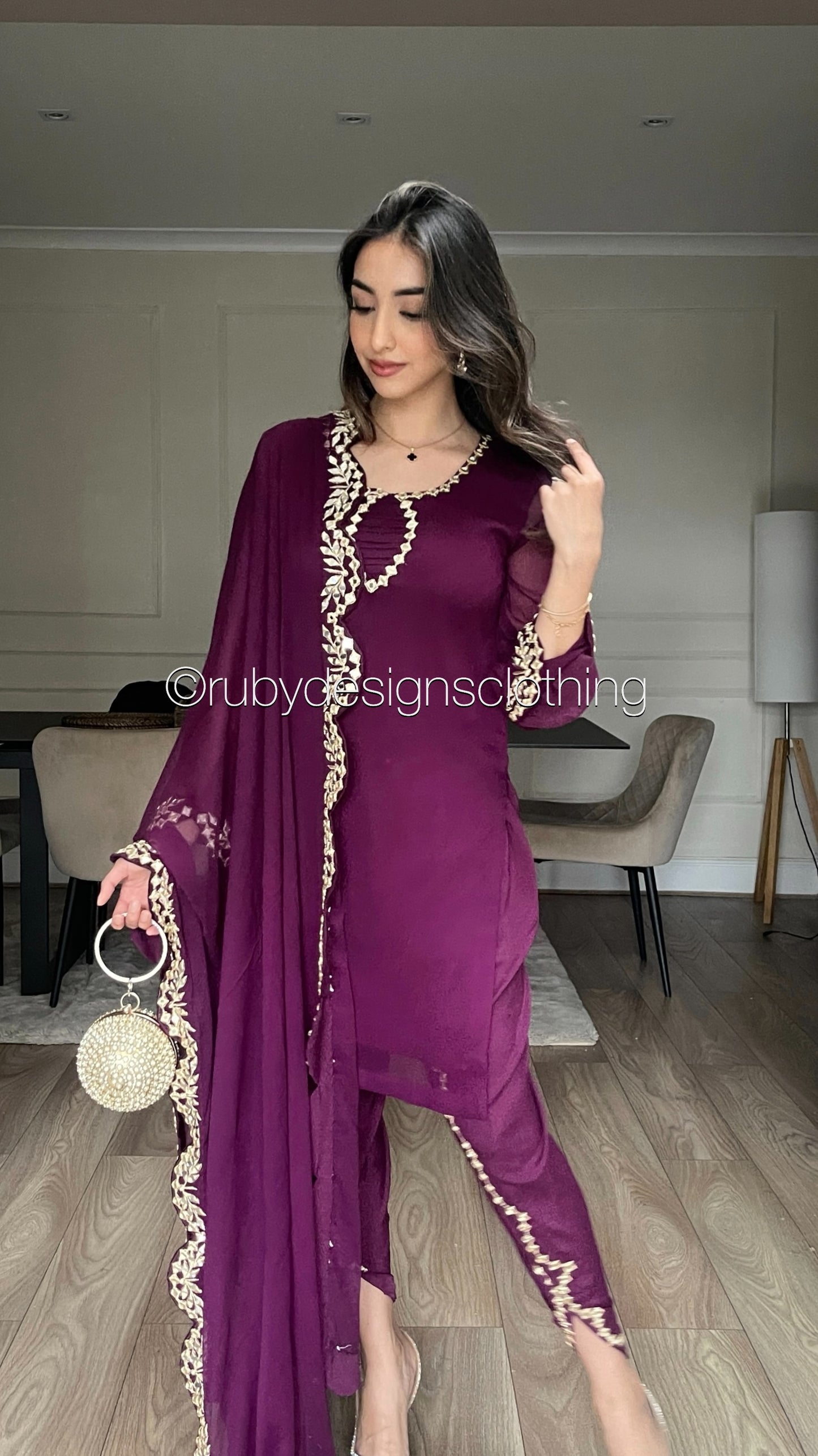 AQSA Plum - 3 Piece Plum Chiffon Suit with Tulip Trouser (8373499723989)