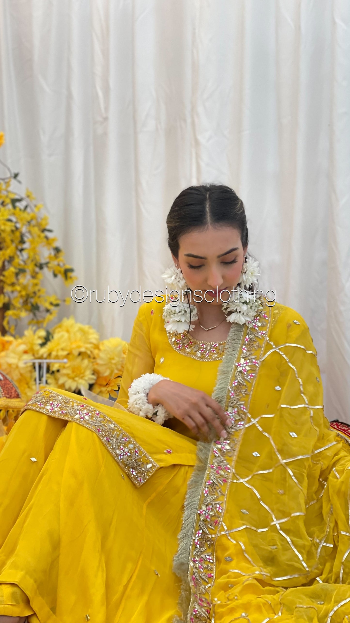 PRE- ORDER NAIMA - 3 Piece Mustard Chiffon Gharara with Handwork (8696400216277)