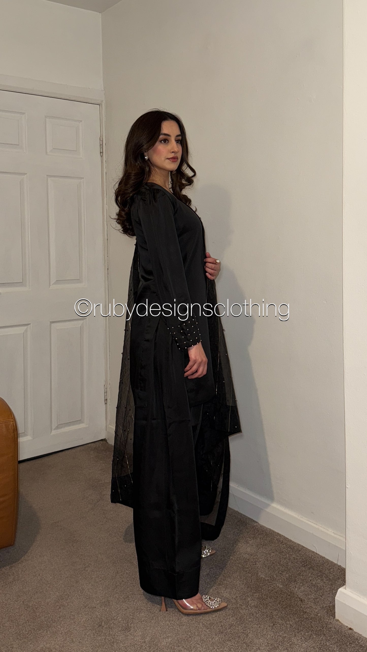 ELAYA Night - 3 Piece Silk Suit with Farshi Shalwar