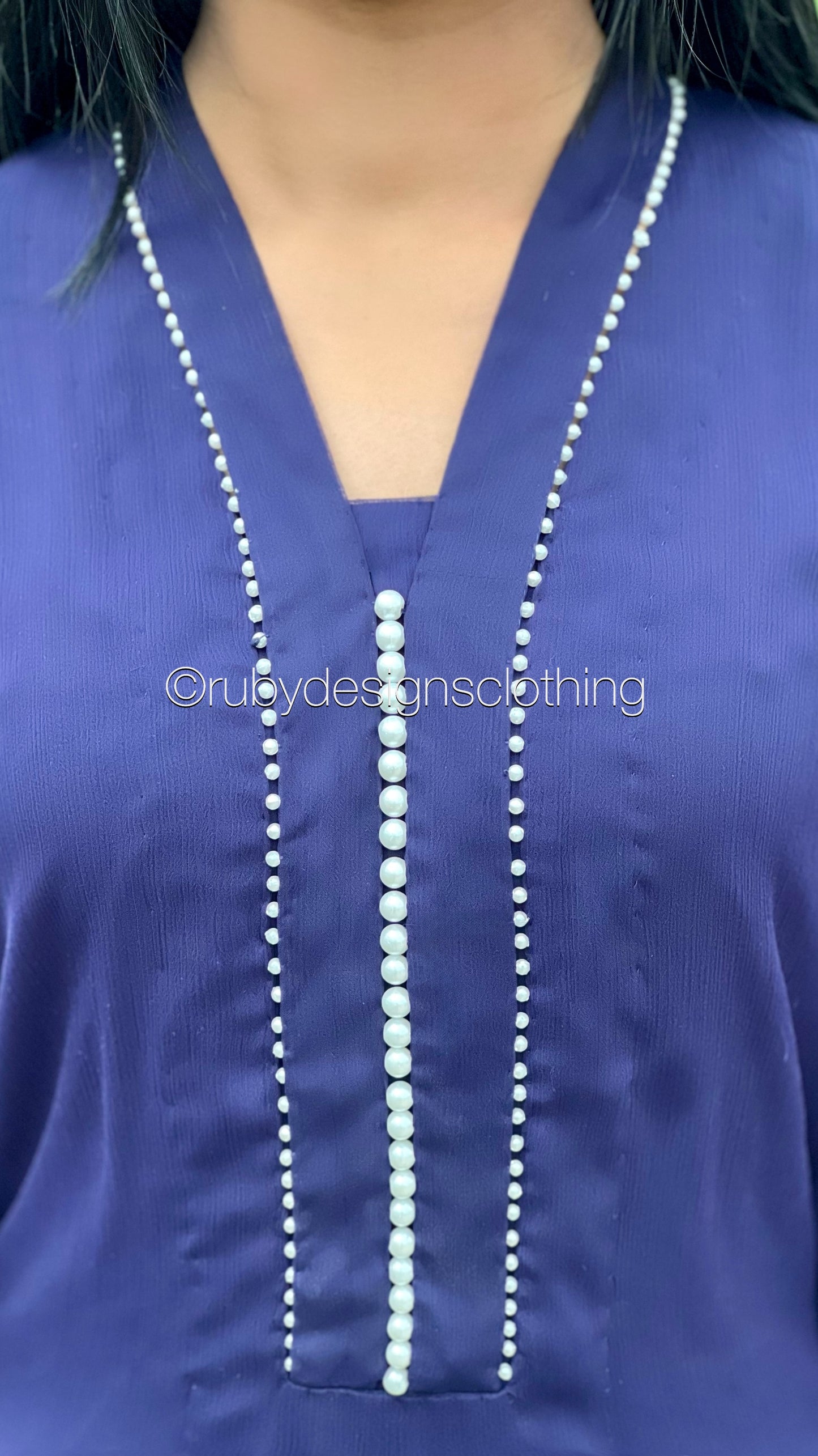 DUA Navy - 3 Piece Navy Chiffon Suit with Chiffon Dupatta and Pearls (8306857836757)