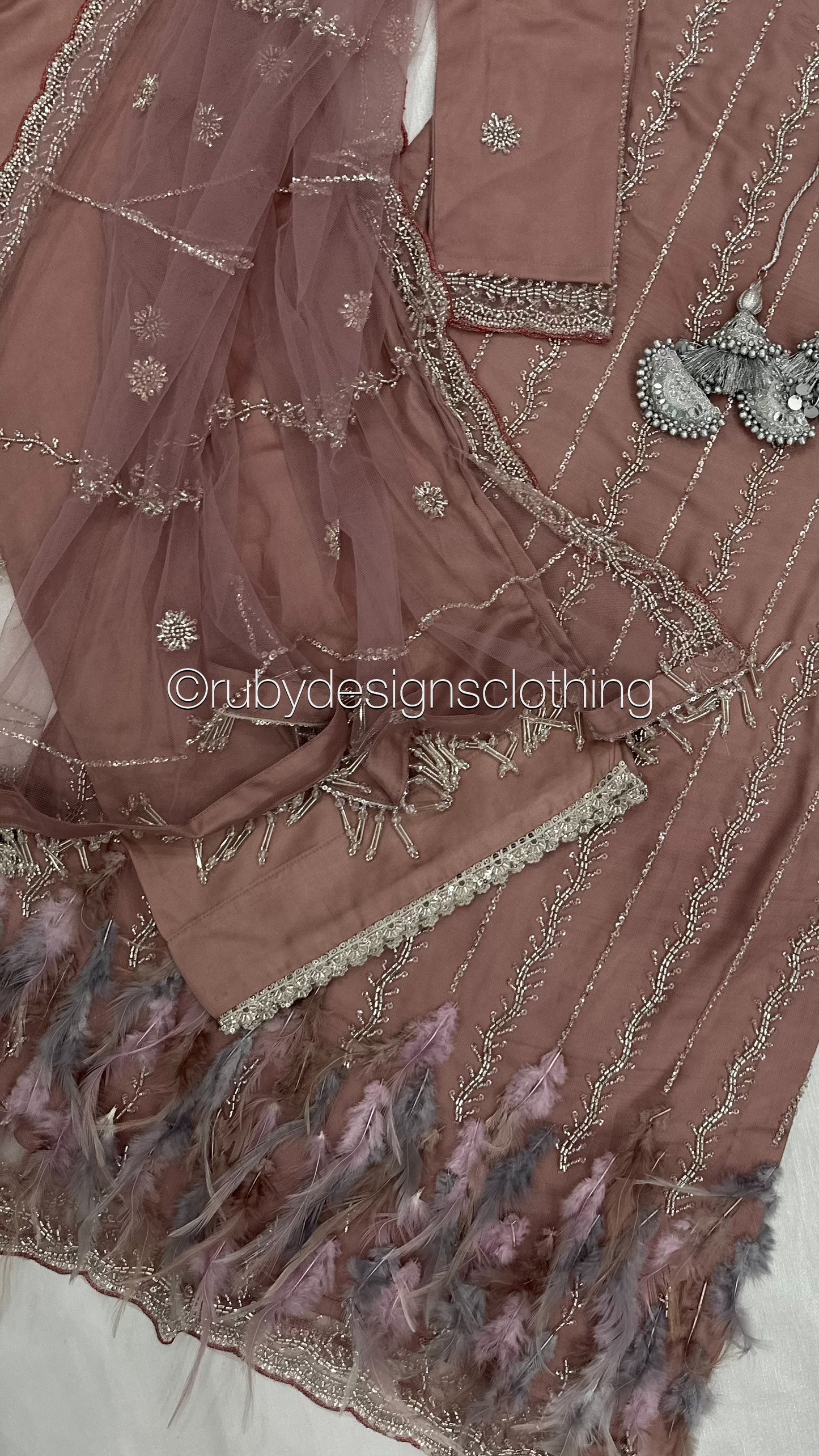 ELARA Bloom - 3 Piece Pink/Lilac Net Suit with Heavy Cutdana Work