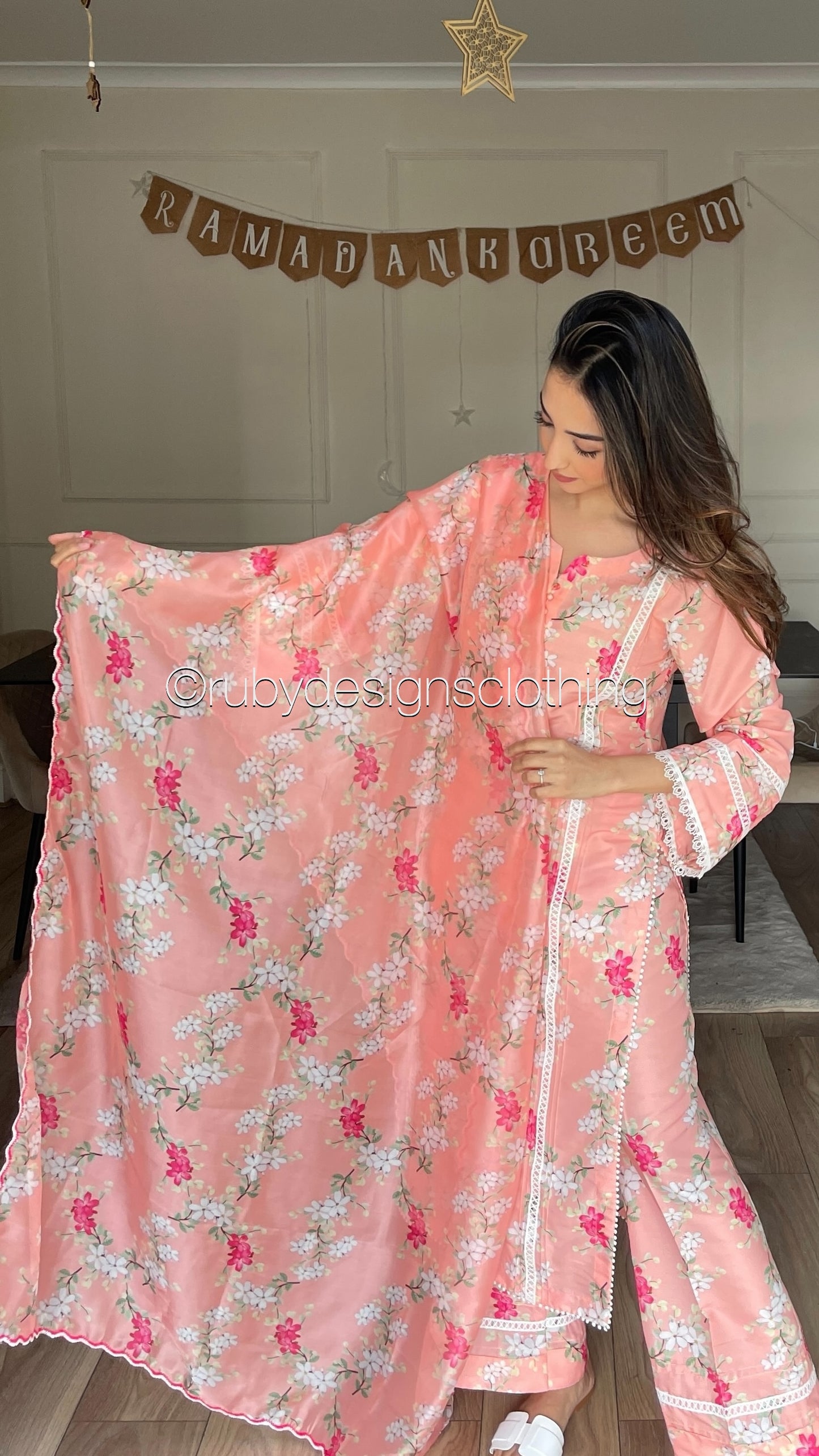 NYLA- 3 Piece Pink/Peach Swiss Lawn Suit with Silk Dupatta (8352648528085)
