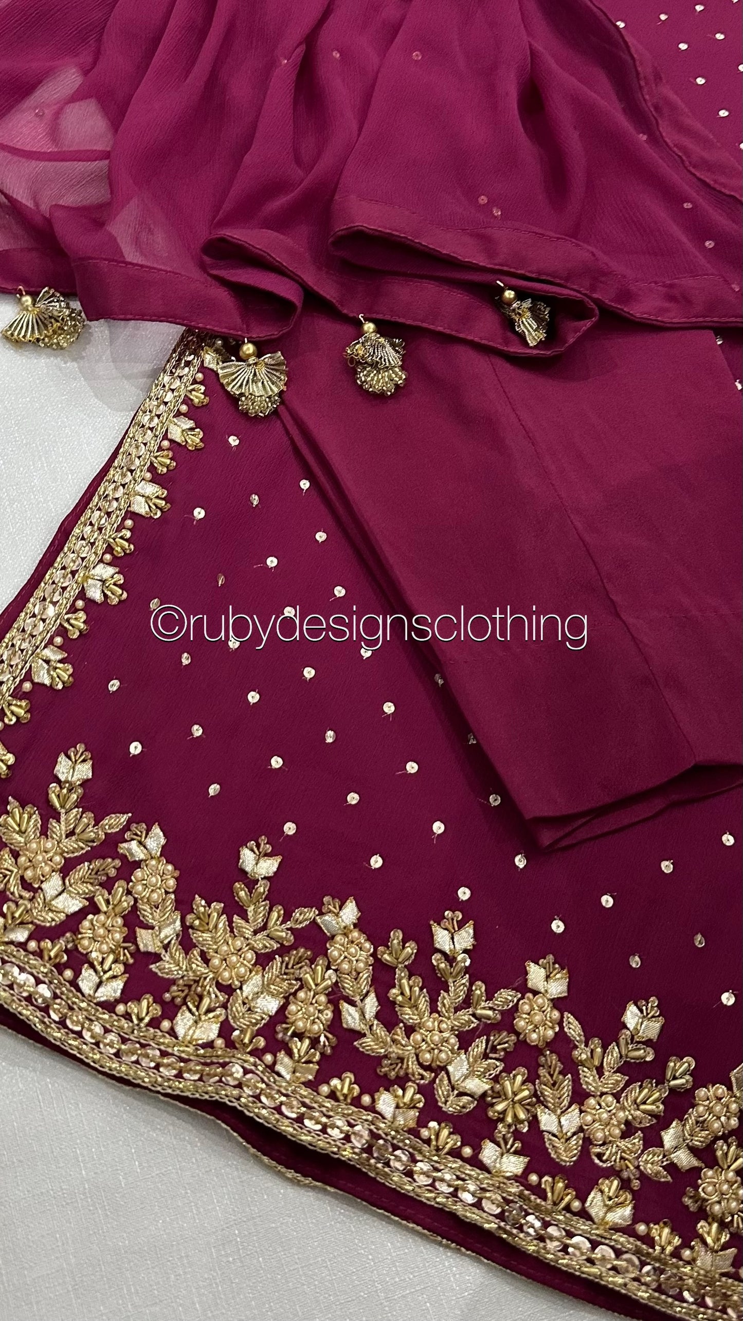 ZAREEN Fuchsia - Luxury 3 Piece Chiffon Suit with Gold Handwork