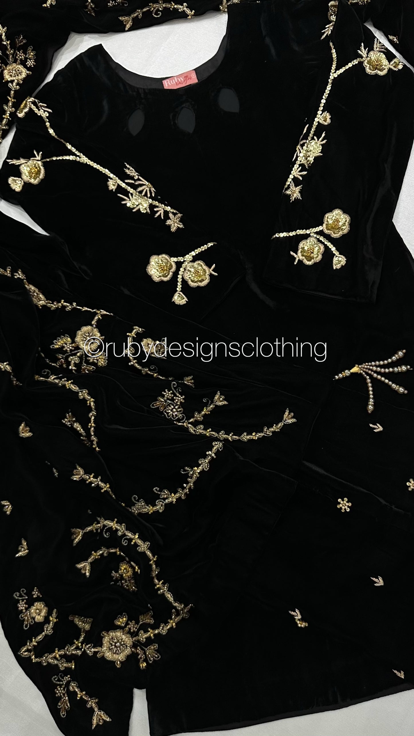 RAISA Black - 3 Piece Luxury Velvet Suit with Heavy Embellished Shawl
