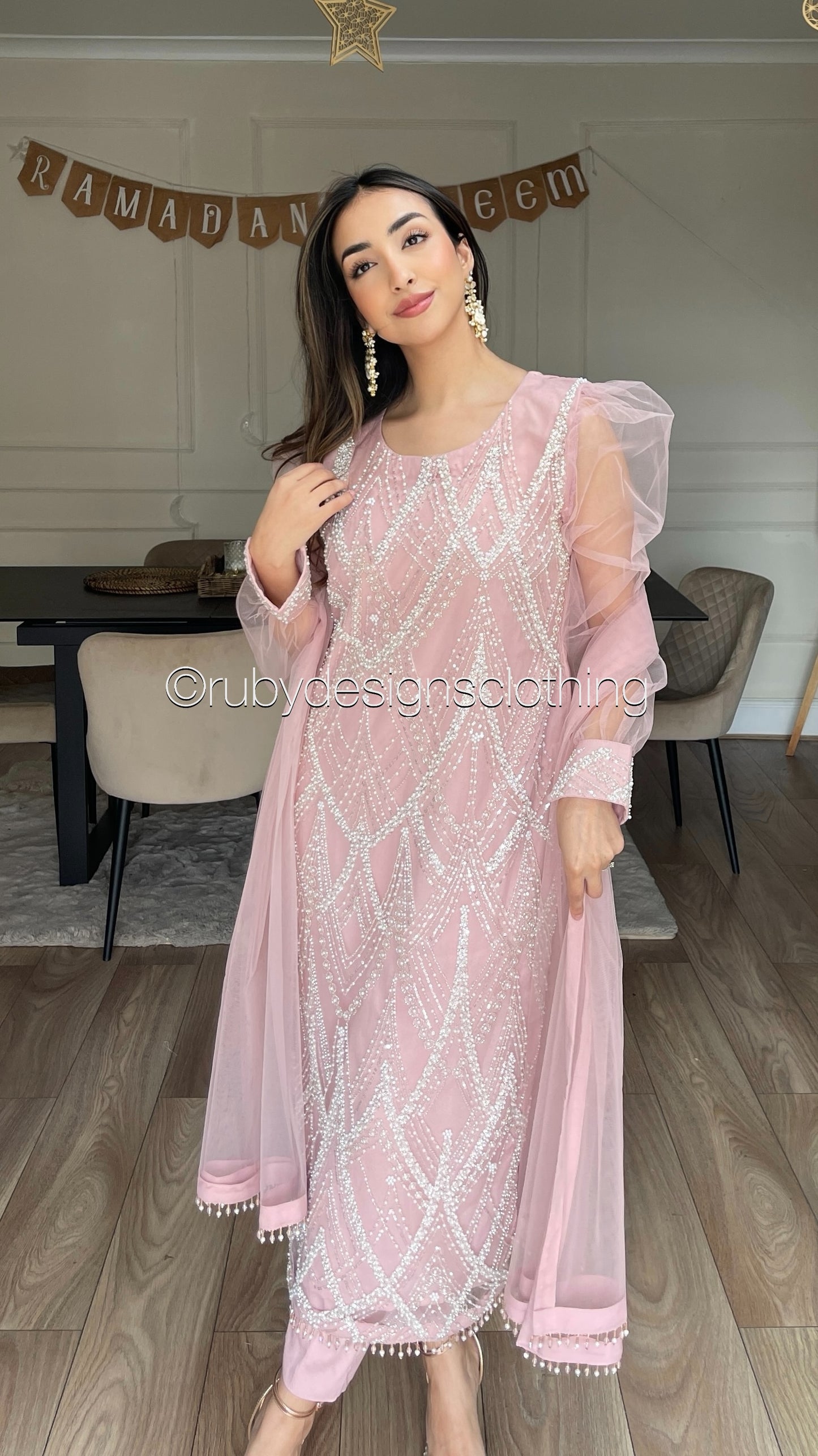 ALANA - 3 Piece Pink Net Suit with Pearl Detailing (8354940879061)