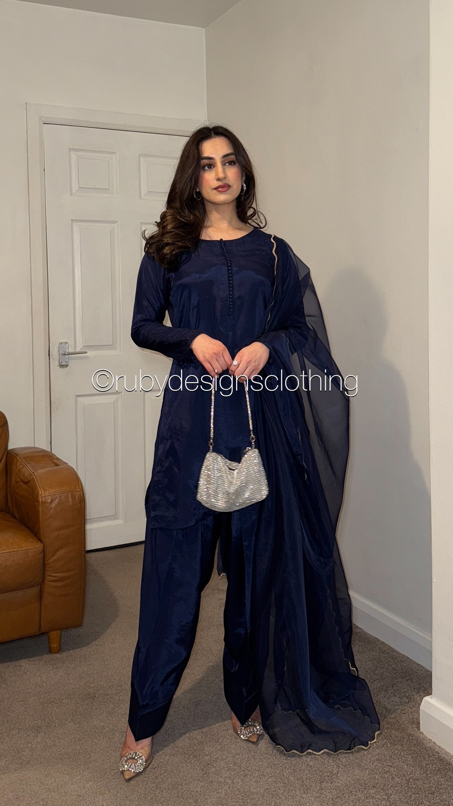 RIMA Ocean - 3 Piece Russian Silk Suit with Farshi Shalwar