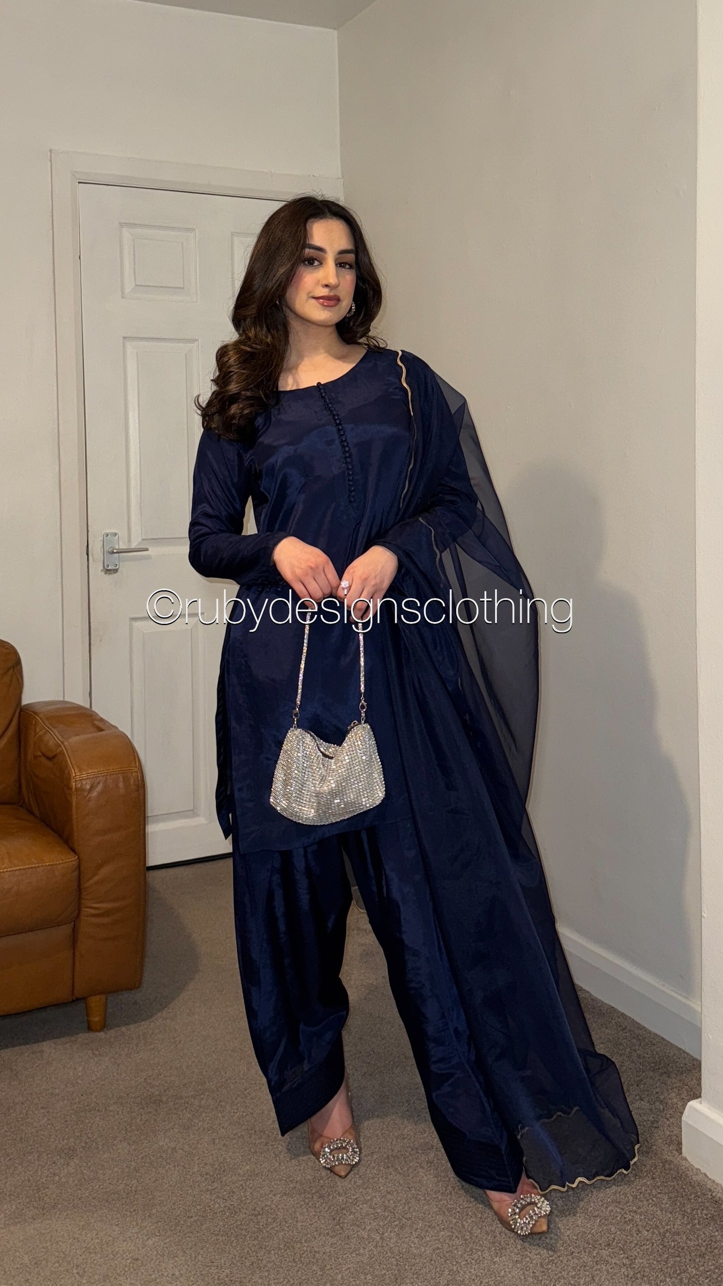 RIMA Ocean - 3 Piece Russian Silk Suit with Farshi Shalwar