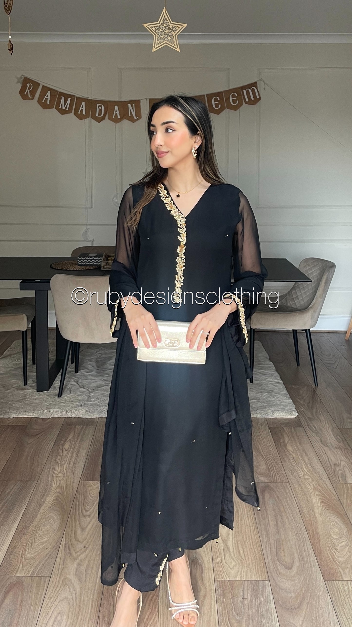 HIRA Black - 3 Piece Black Chiffon Suit with Chiffon Dupatta (8380345680085)