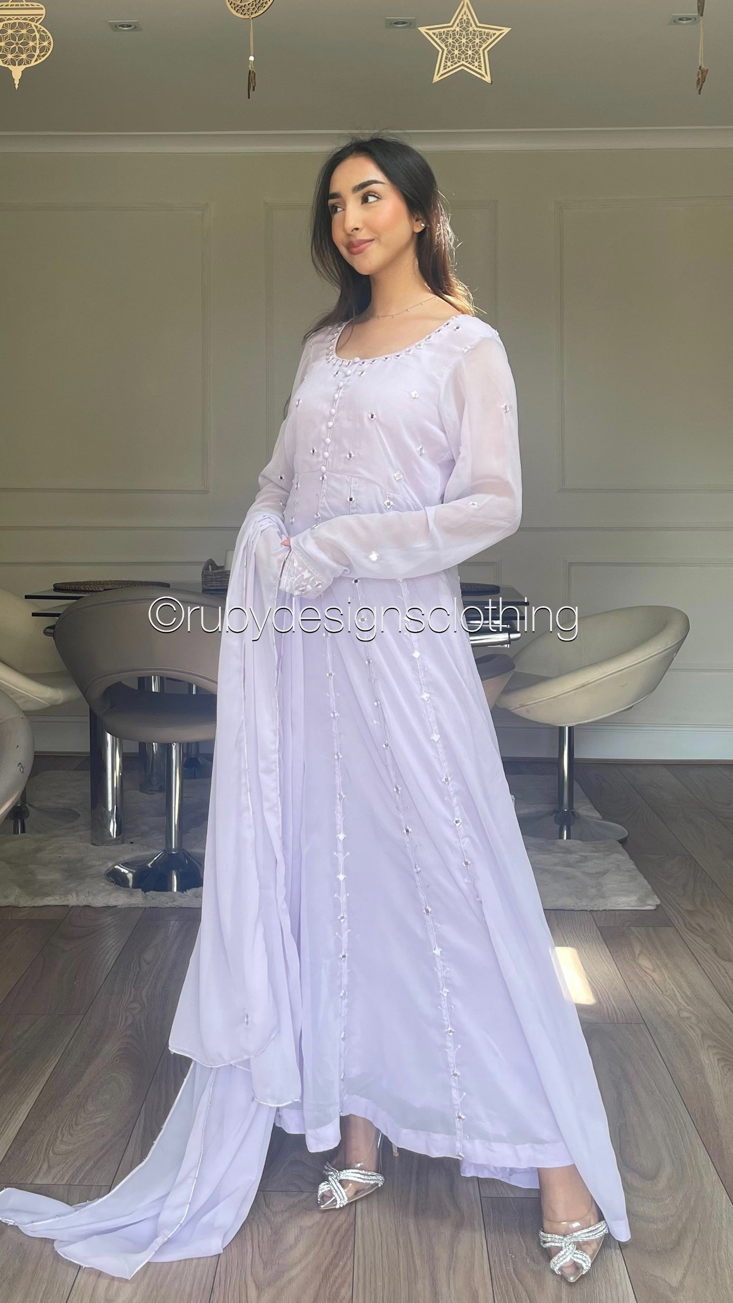 INAARA Lilac - 4 Piece Chiffon Dress with Matching Bag (8085047312597)