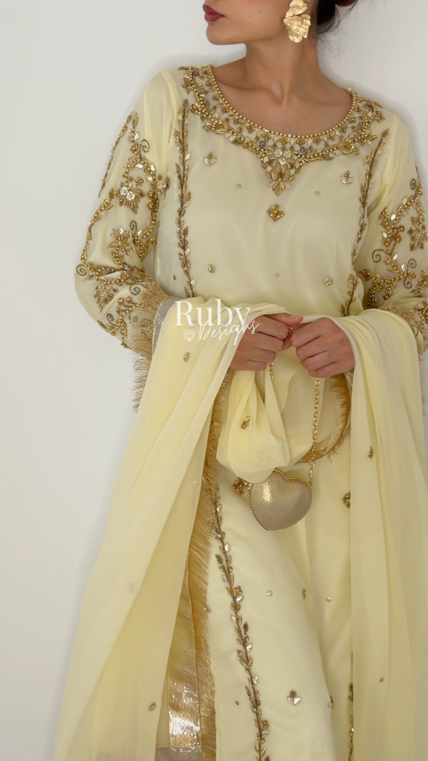 NAYRA Butter Silhouette 2 (Long Shirt) - 3 Piece Chiffon Suit with Trouser