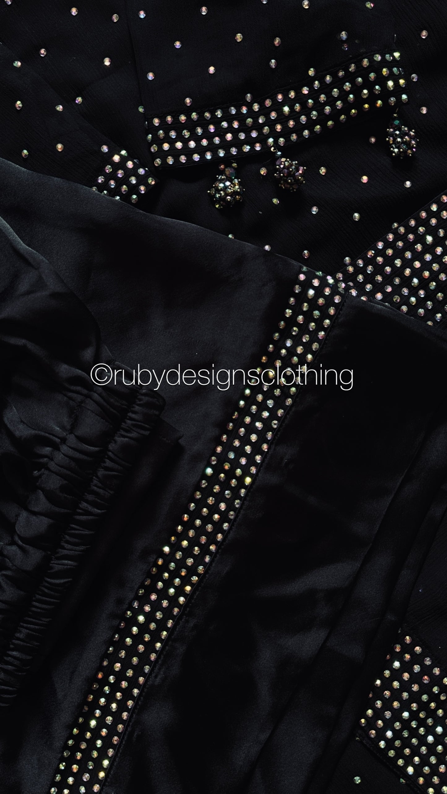 MISSING ITEM (TROUSER and SCARF) - LEENA Noir - 3 Piece Chiffon Suit with Stonework