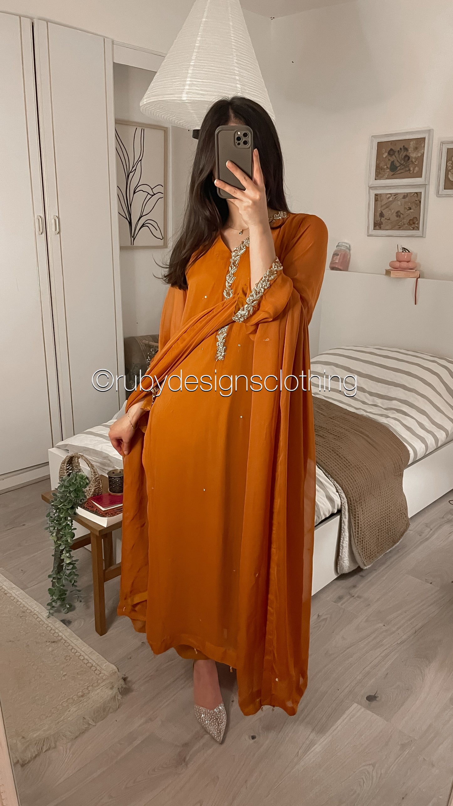 HIRA Orange - 3 Piece Rust Orange Chiffon Suit with Chiffon Dupatta (8380346204373)
