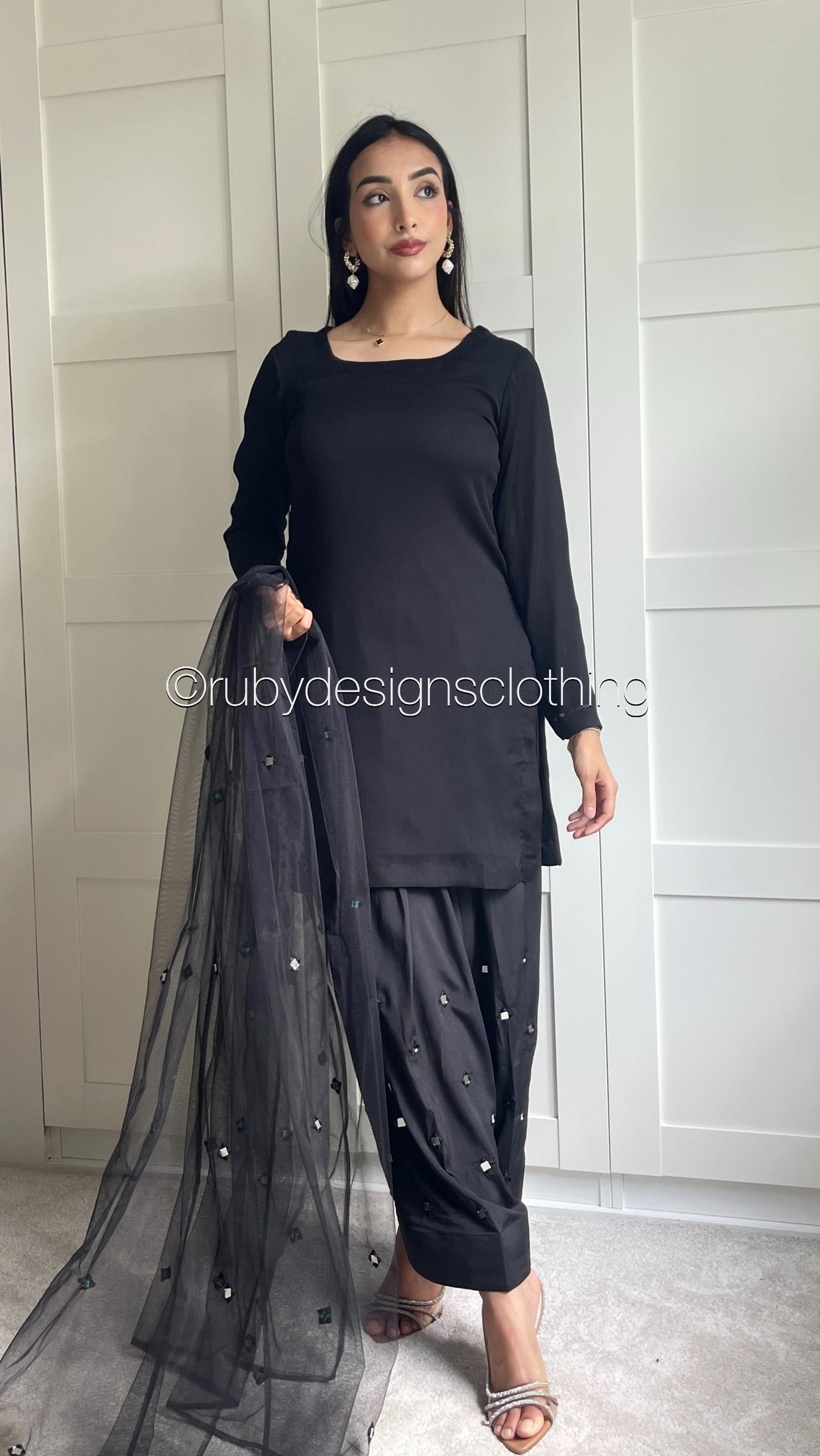 NIZMA Black - 3 Piece Chiffon Suit with Shalwar (8707922165973)