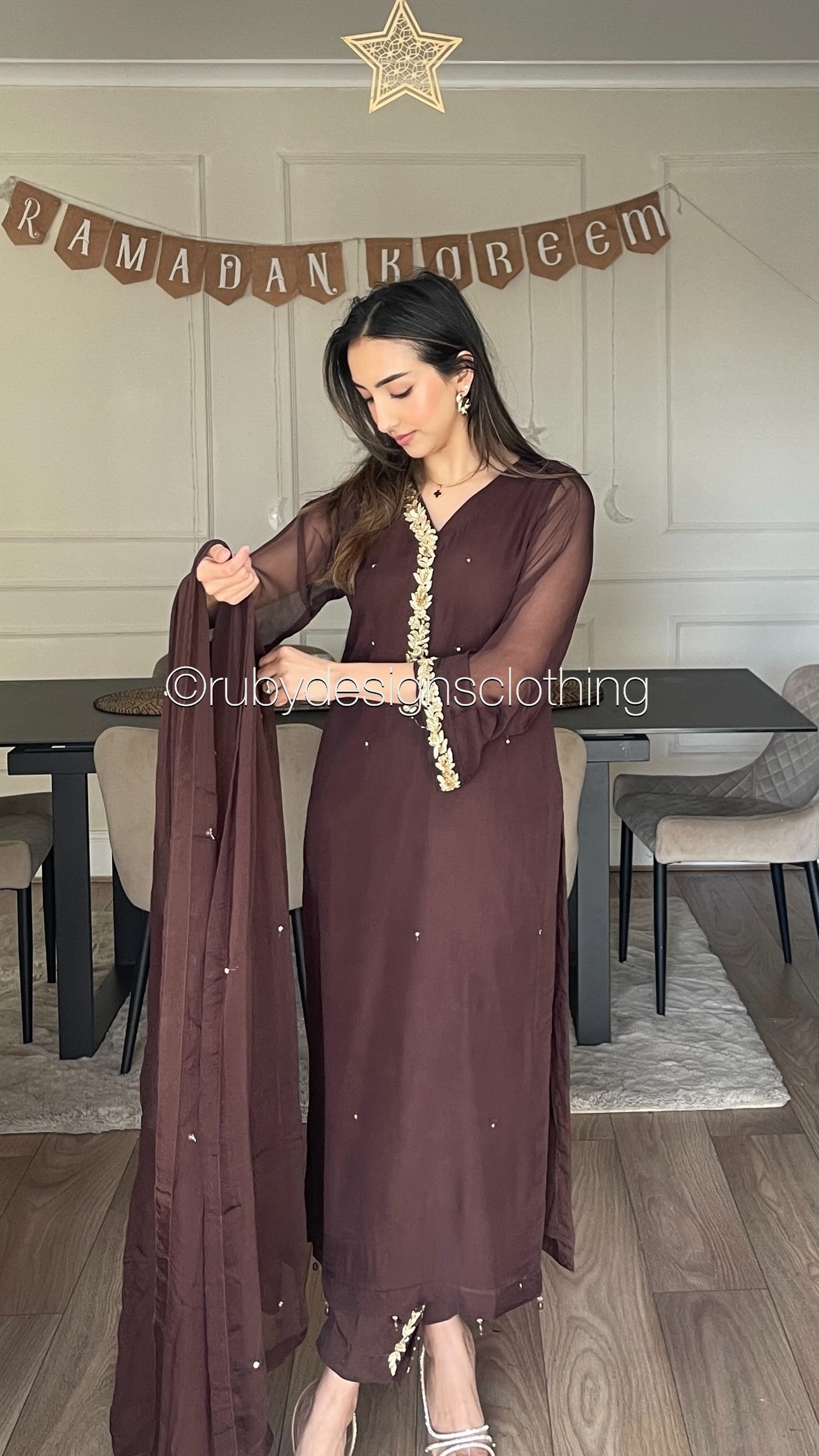 HIRA Brown - 3 Piece Brown Chiffon Suit with Chiffon Dupatta (8380344205525)