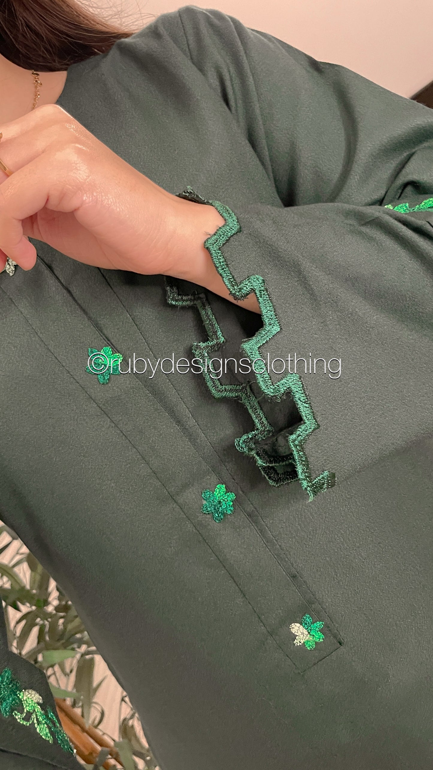 ZEHRA - 3 Piece Forest Green Marina Suit with Embroidered Pashmina Shawl