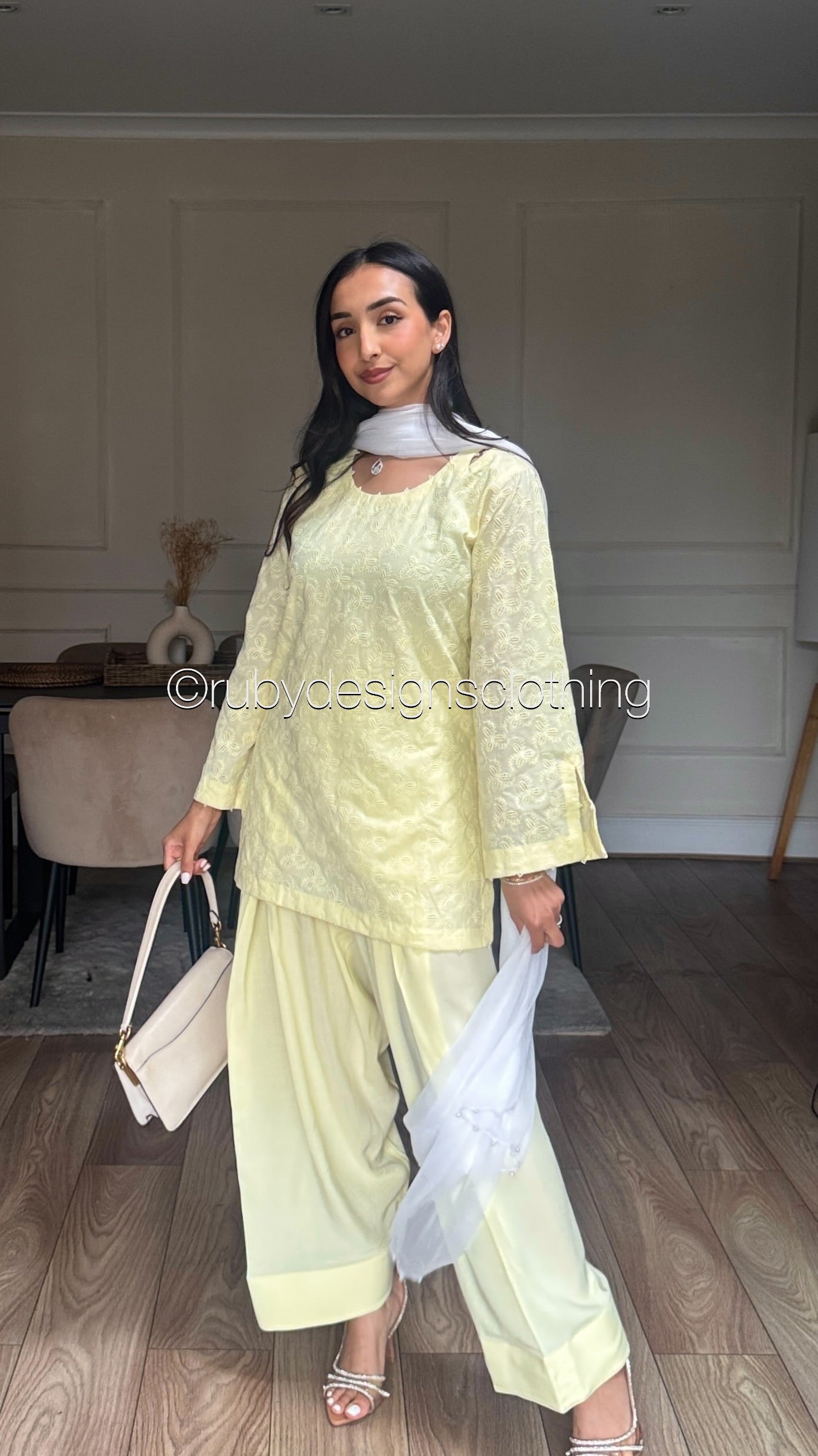 Butter Yellow - 3 Piece Chikankari Suit with Farshi Shalwar