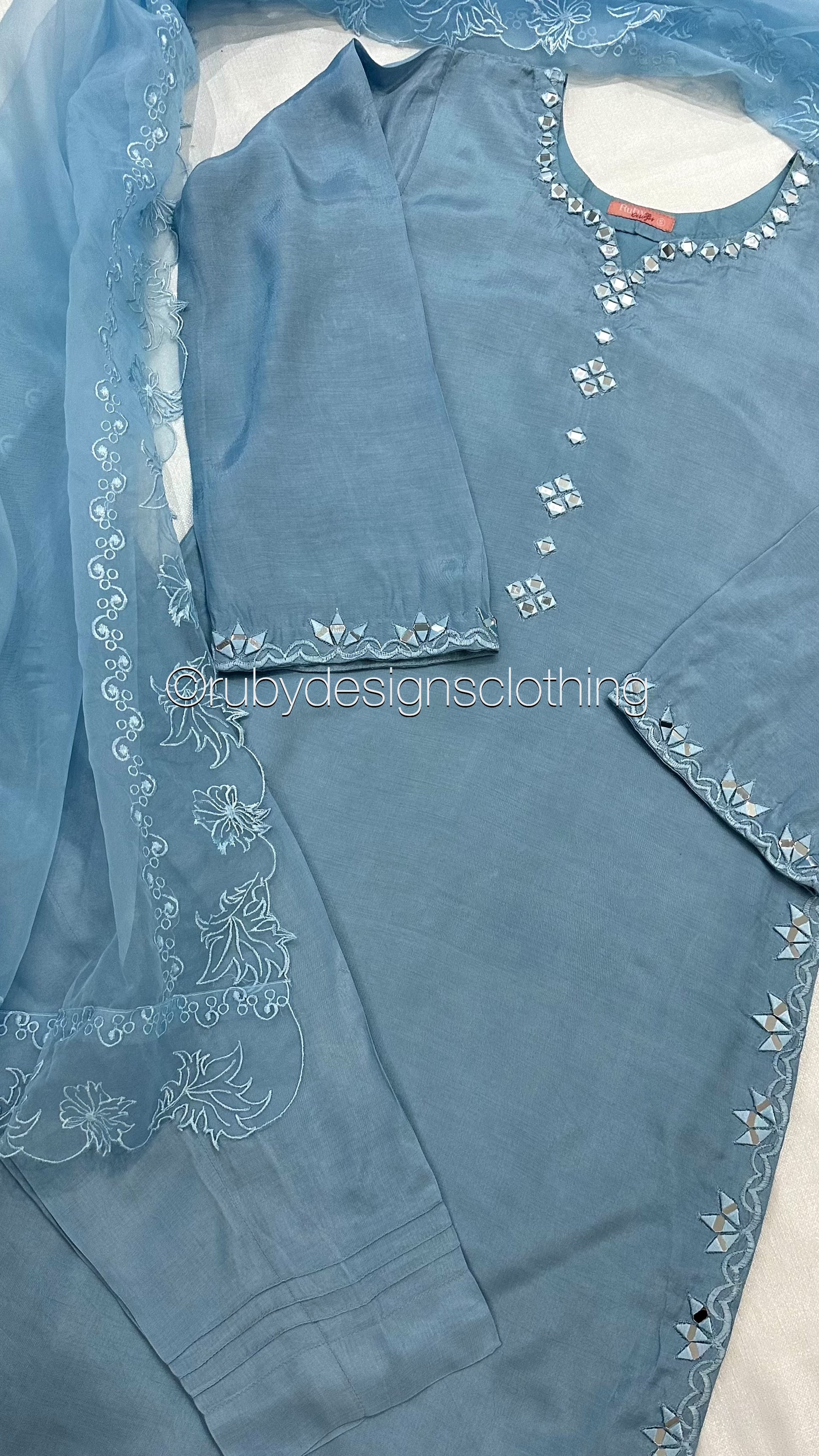 ALIZEY Sky - 3 Piece Sky Blue Silk Suit with Organza Dupatta (8559581757653)