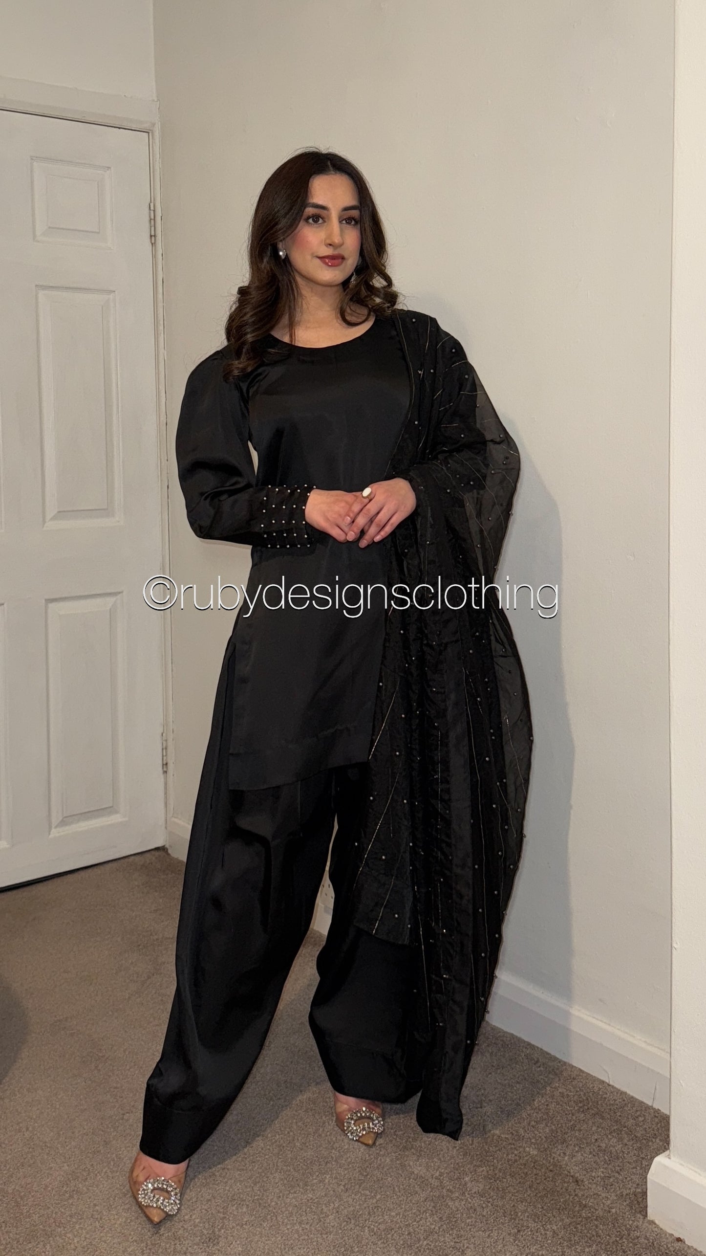 ELAYA Night - 3 Piece Silk Suit with Farshi Shalwar