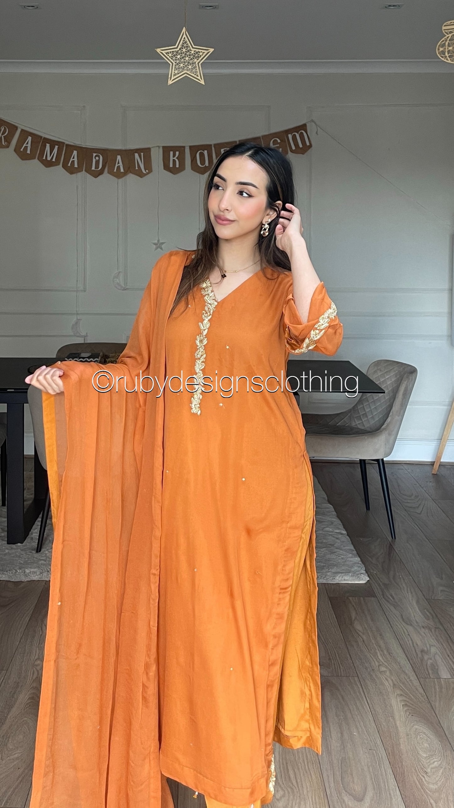 HIRA Orange - 3 Piece Rust Orange Chiffon Suit with Chiffon Dupatta (8380346204373)