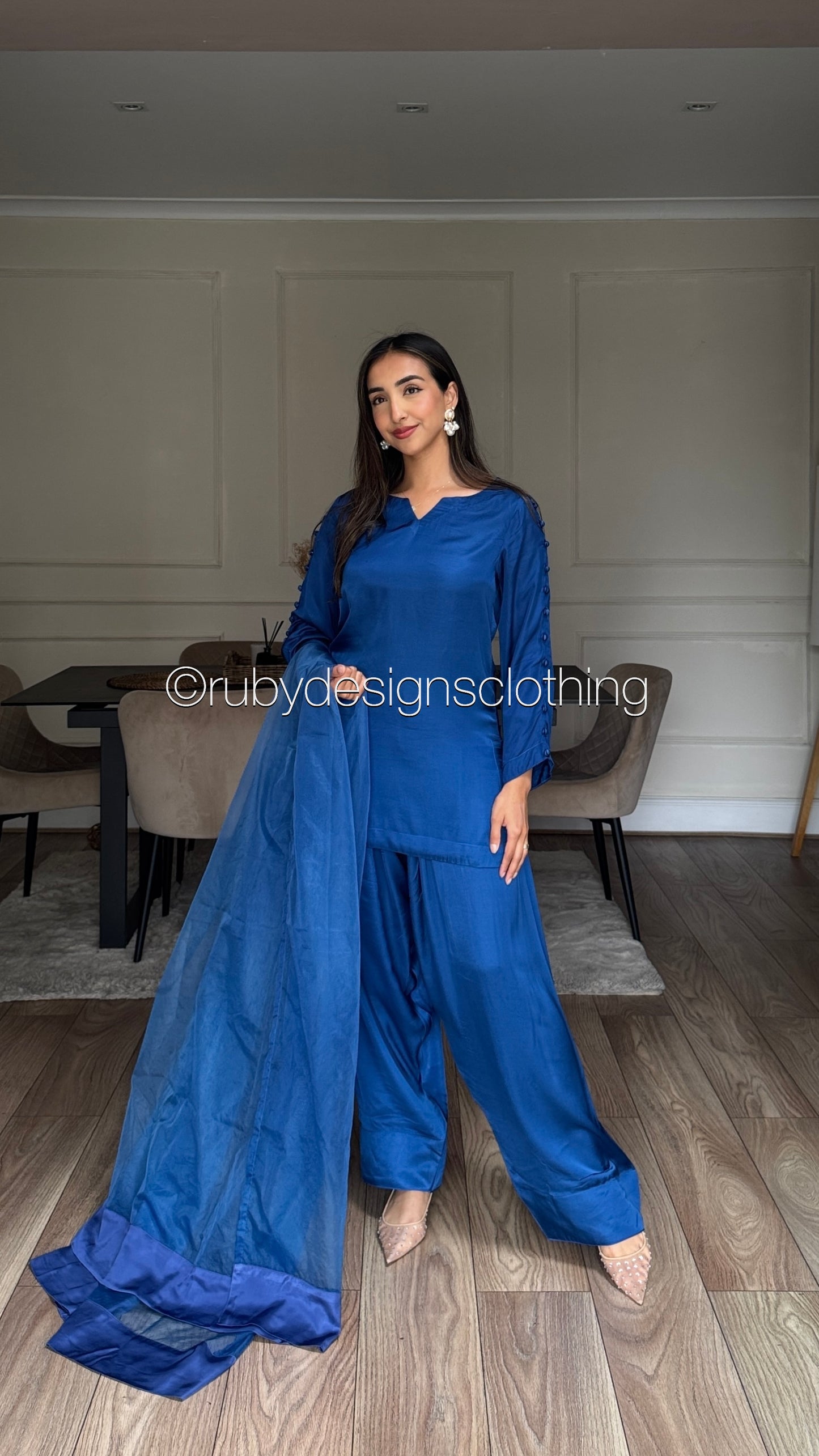 ZIMAL Azure - Exclusive 3 Piece Silk Suit with Farshi Shalwar