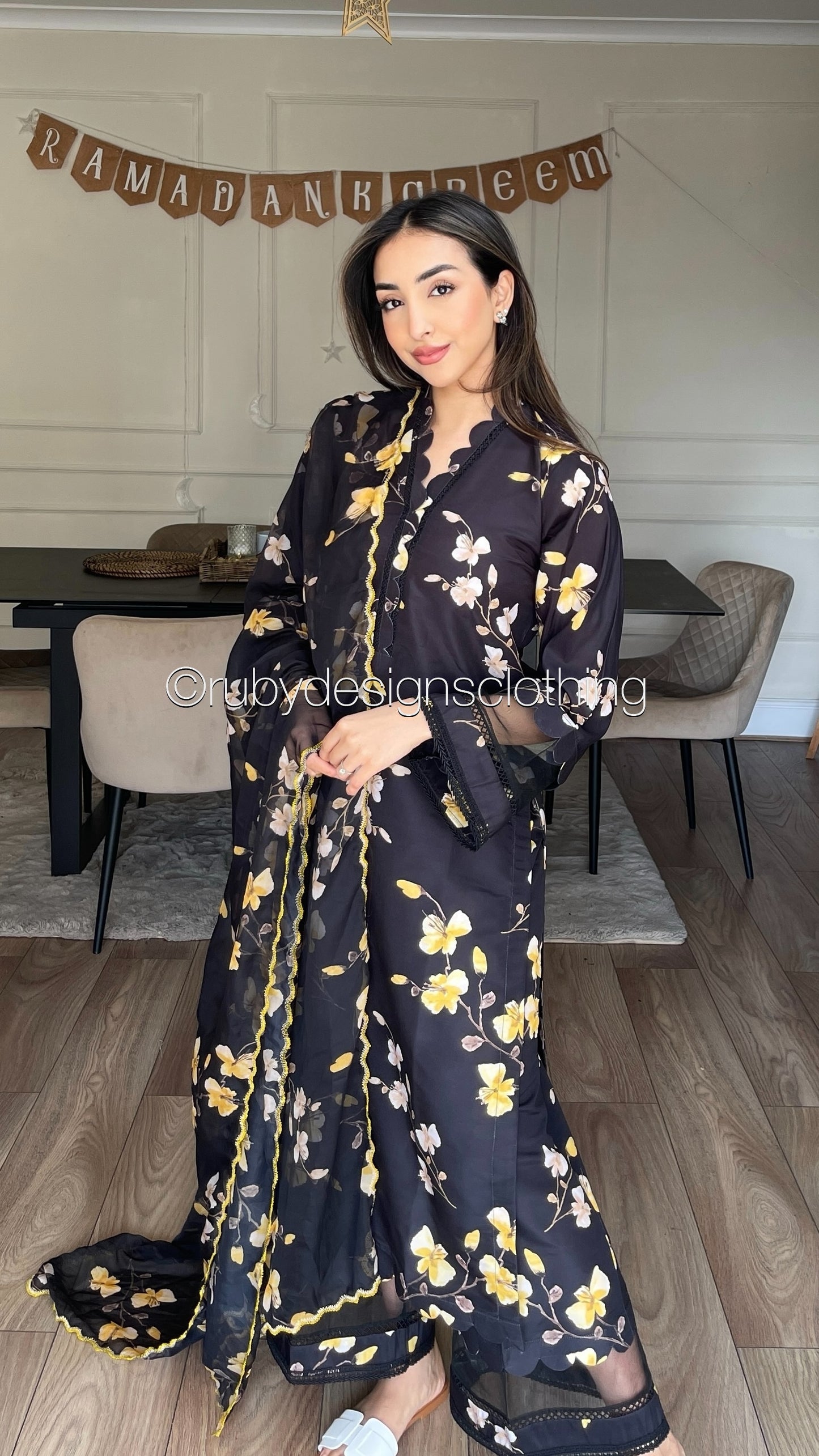 UMAIZA- 3 Piece Black and Yellow Swiss Lawn Suit with Silk Dupatta (8352646430933)